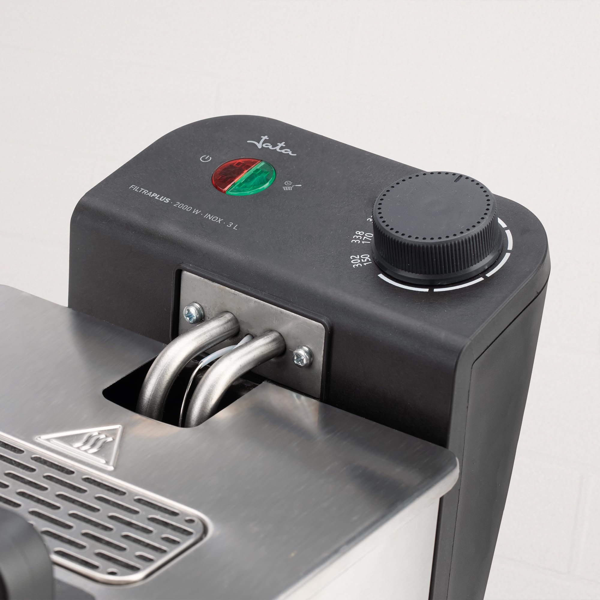 JATA JEFR1680 - Freidora Aceite 3 L 2000 W | Termostato Ajustable | Zona fría para aceite limpio | Desmontable. Fácil limpieza | Cuerpo Acero Inoxidable | Frituras crujientes