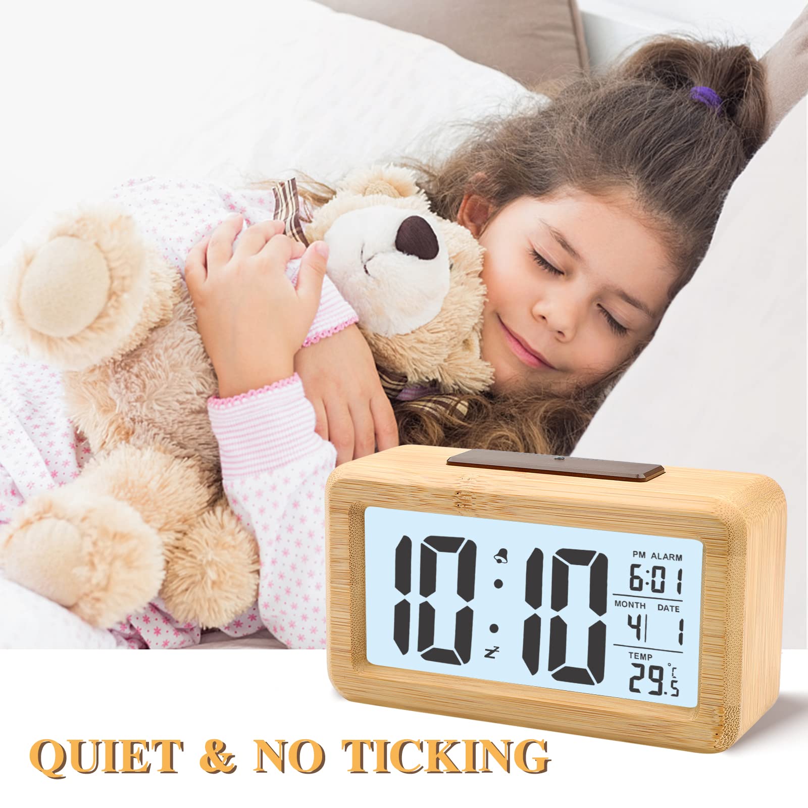 HENGBIRD Kleine wekker, 4,5-inch retro wekker, analoog, zonder tikken, met licht, geruisloze metalen tafelklok voor plank, nachtkastje, slaapkamer (wit