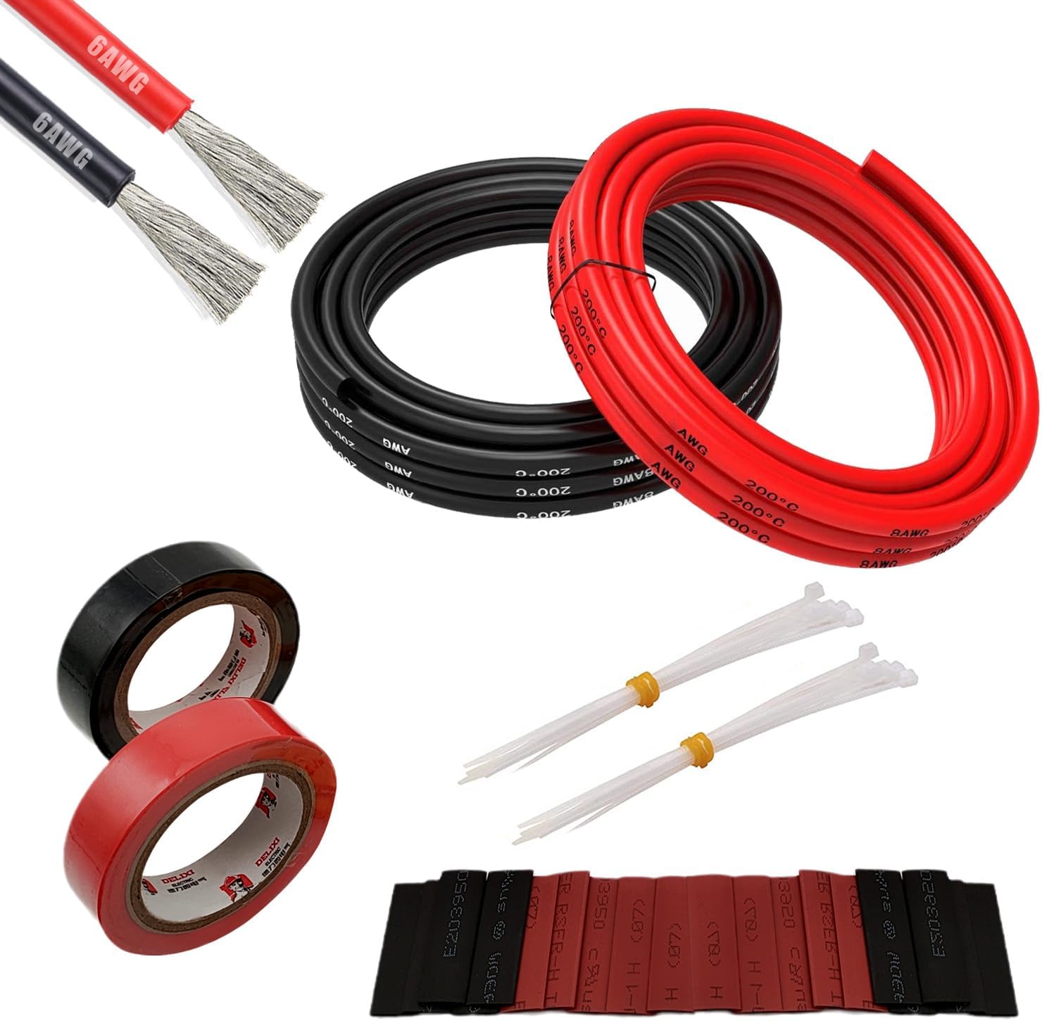 6AWG Silicone Electrical Wire Flexible Cable Kit High and Low Temperature Resistant 3200 Strands 0.08mm Tinned Copper Wire for DIY, Home Appliances, RC Aircraft Car Battery etc.