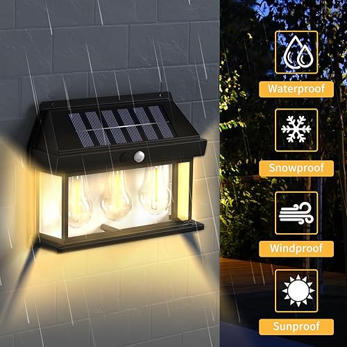Miniatura 7 de RUWQ 2 luces solares de montaje en pared, sensor de movimiento, luces al aire libre con 3 modos de iluminación del atardecer al amanecer, IP65,