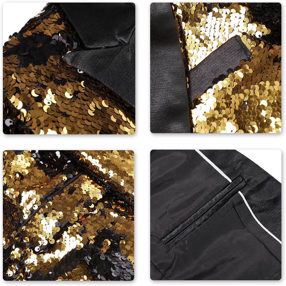 Boys Tuxedo Suit Formal Outfit 2 Piece Suits with Sequin Blazer and Black Pants for Party Prom Wedding - Image 7