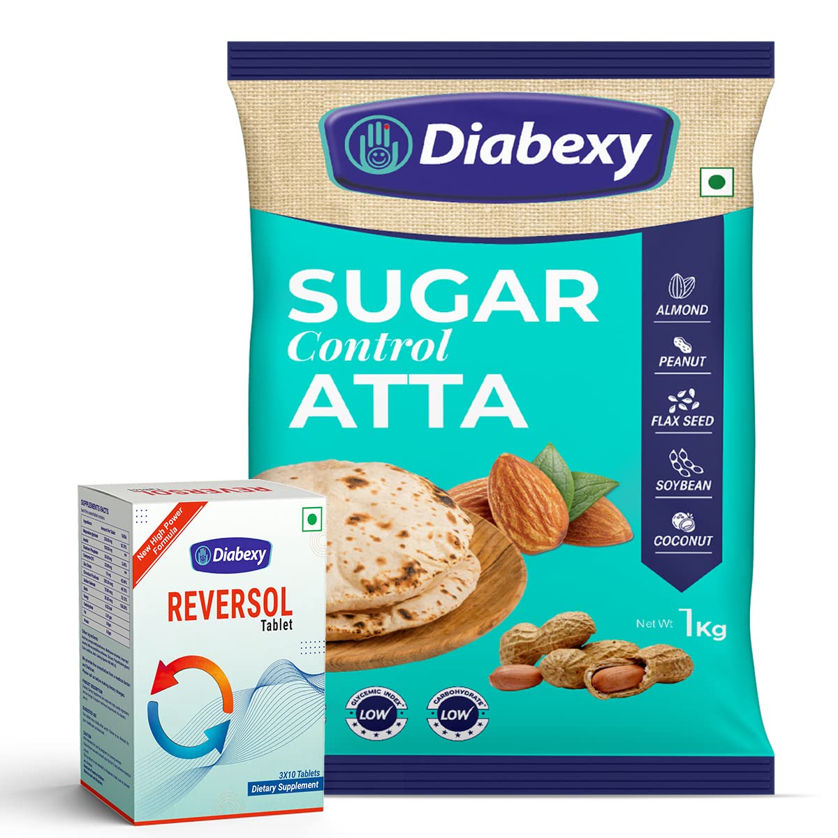 Diabexy Atta Sugar Control for Diabetes1kg with Diabexy Reversol- 30 Tablets