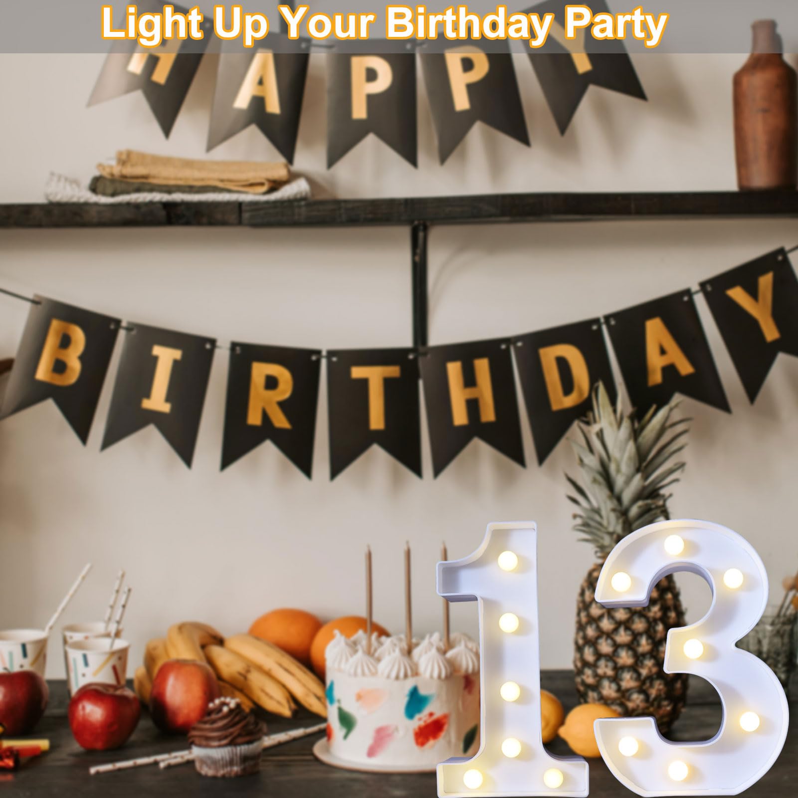 8.8" Decorative LED Light Up Numbers, Marquee Numbers Lights for 13th Birthday Decorations, Lighted Number Sign for Birthday Party Night Lights Anniversary Backdrop Home Decor, White Number 13 — view 3