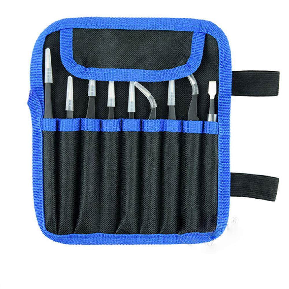 Set di 9 pinzette per sopracciglia, in acciaio inox, con sacchetto di raccolta, 2 colori, pinzette curve, per artigianato, gioielli, elettronica, lavoro di laboratorio