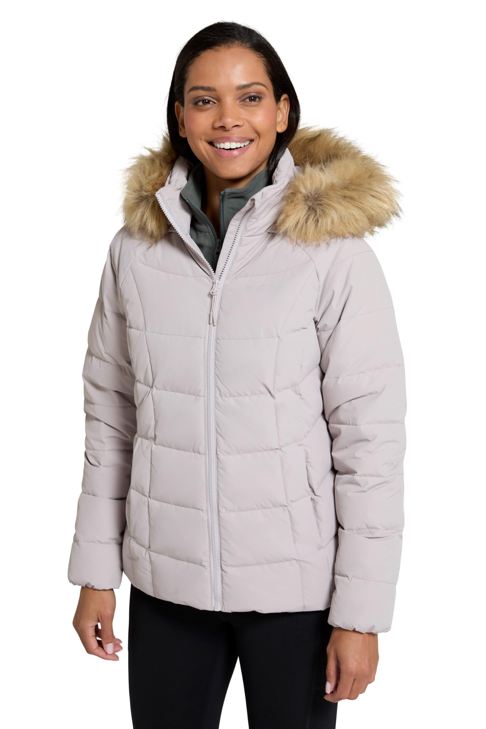 Mountain Warehouse Women's Light Beige Isla Short Extreme Down Jacket - Water-Resistant Parka Coat, Down Filling & Thermal Tested - Autumn Winter, Camping, Outdoors, Travelling & Hiking Size 18