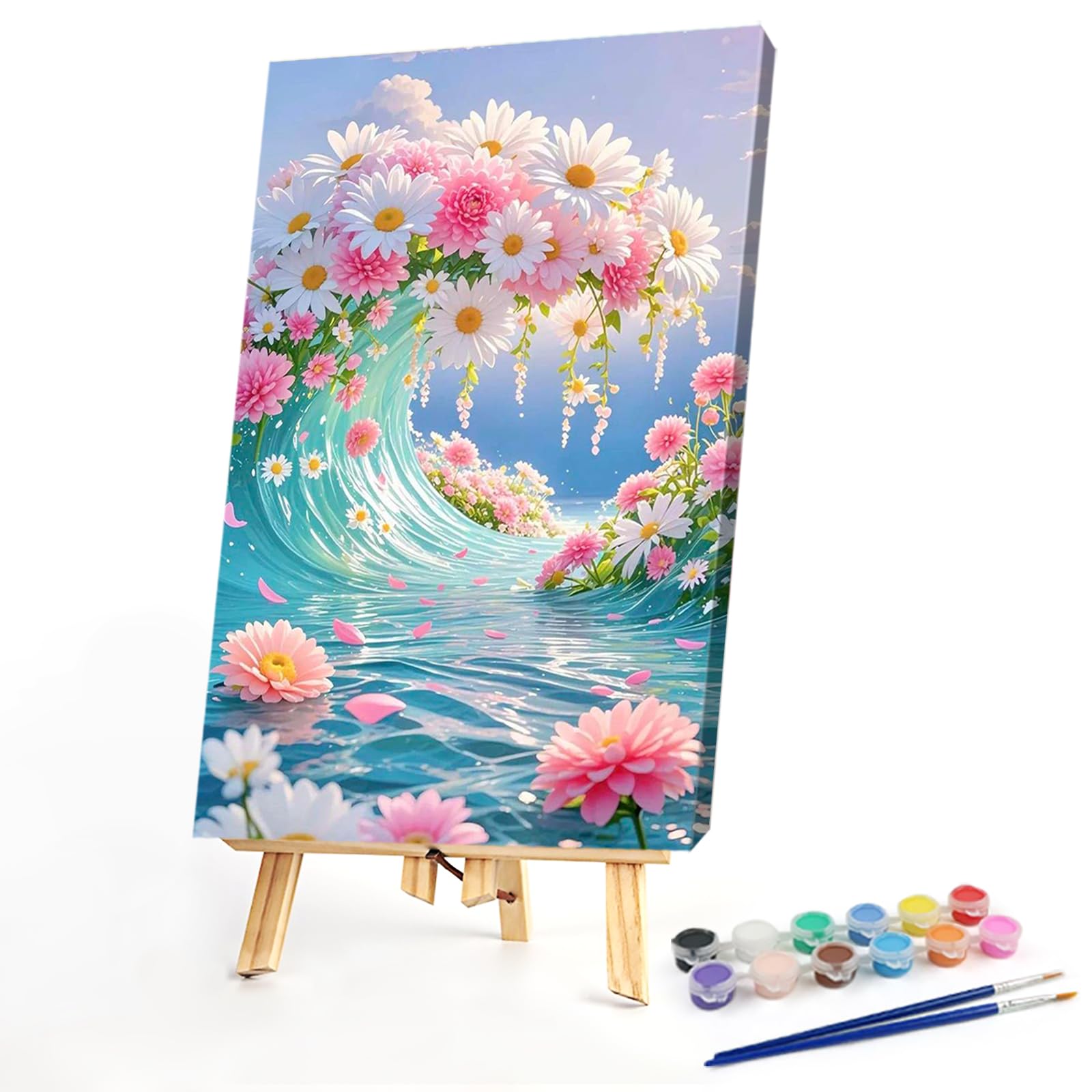 DIY Daisy Ocean Paint by Numbers Kits Drawing Paintwork on Canvas 15.75x23.62inch Without Frame Canvas Oil Painting Number Painting for Beginners Adults Gift Home Wall Decor