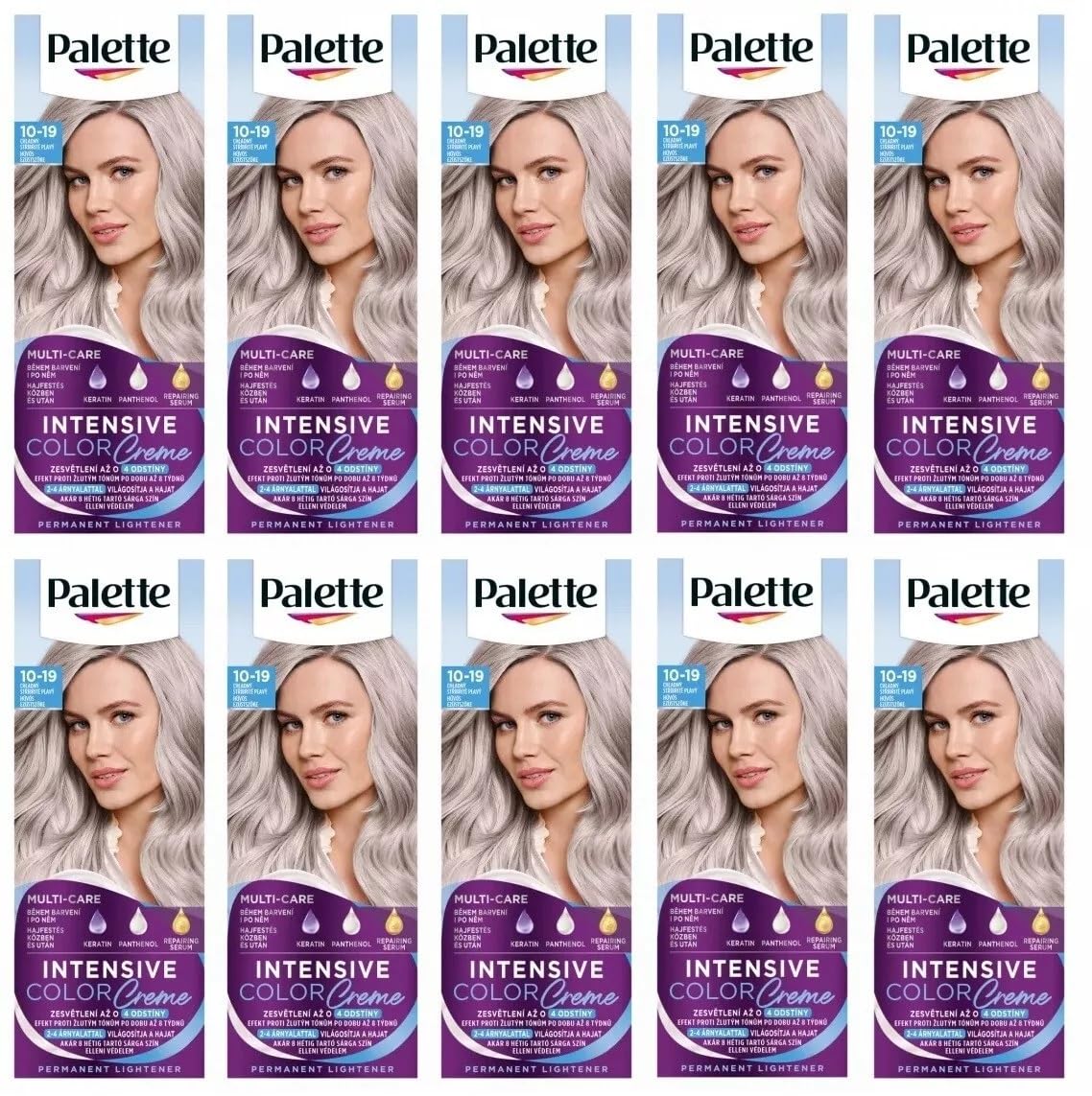 Confezione da 10 palette di colori intensi 10 – 19 Cool Silver Blond Hair Color – Full Box – con istruzioni in lingua inglese (lingua italiana non garantita)