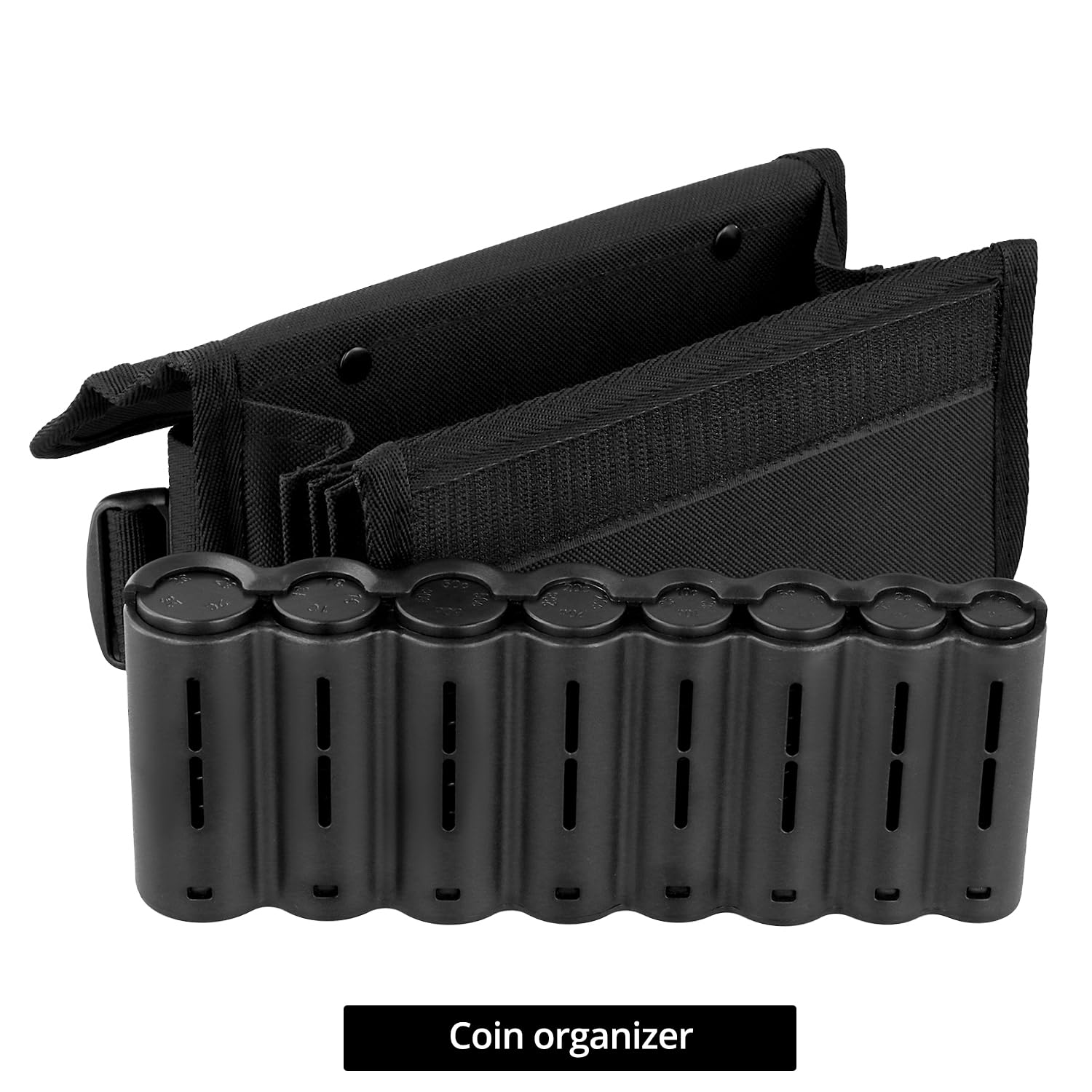 QWORK® Cartera de Camarero, 20 x 11.5 x 6.5CM Negro Cartera de Camarero con Cambiador de Euros y Cinturón