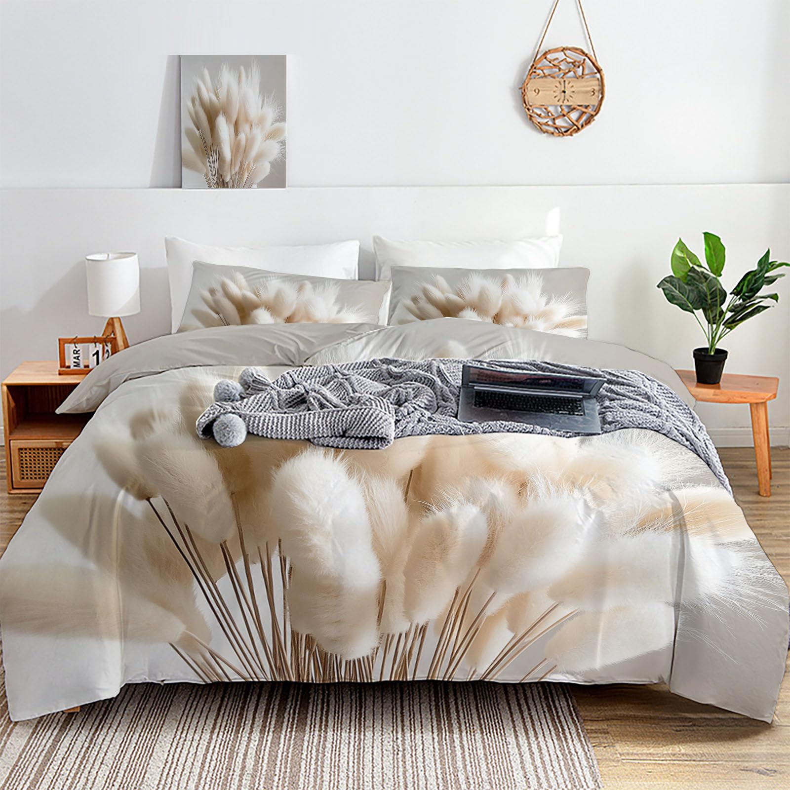 Housse de couette 220x240 imprimée plante pour parure de lit 2 personnes adulte avec zip