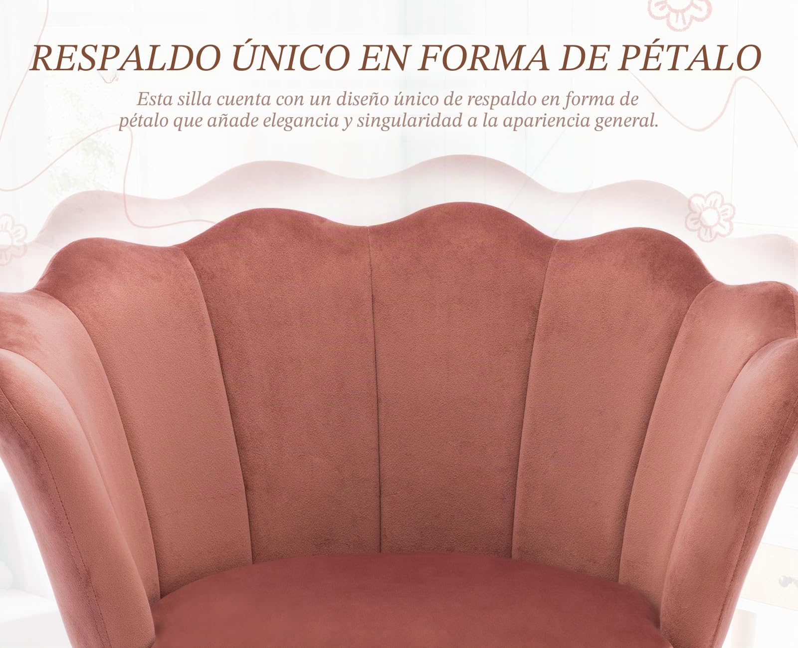 Ya-Home Sillón Individual de Terciopelo Butaca de Salón,Silla Tocador Maquillaje con Patas de Metal，Silla de Concha Moderno para Recepción/Dormitorio/Tocador,Rosa
