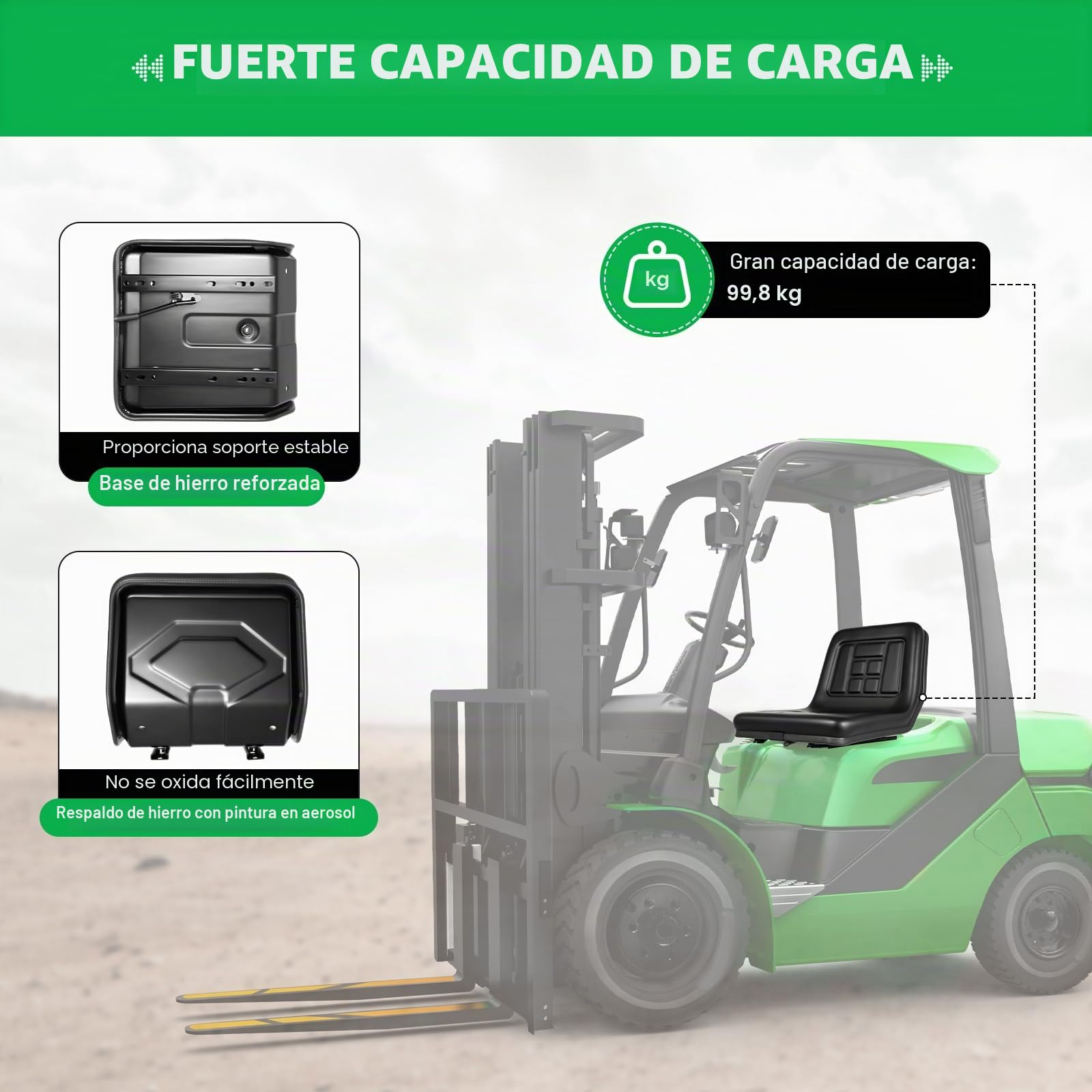 Asiento de tractor, asiento de remolque con respaldo, asiento universal para tractor, piel de PVC, impermeable, para tractores, cortacésped, carretillas elevadoras, excavadoras, 44,5 x 35,5