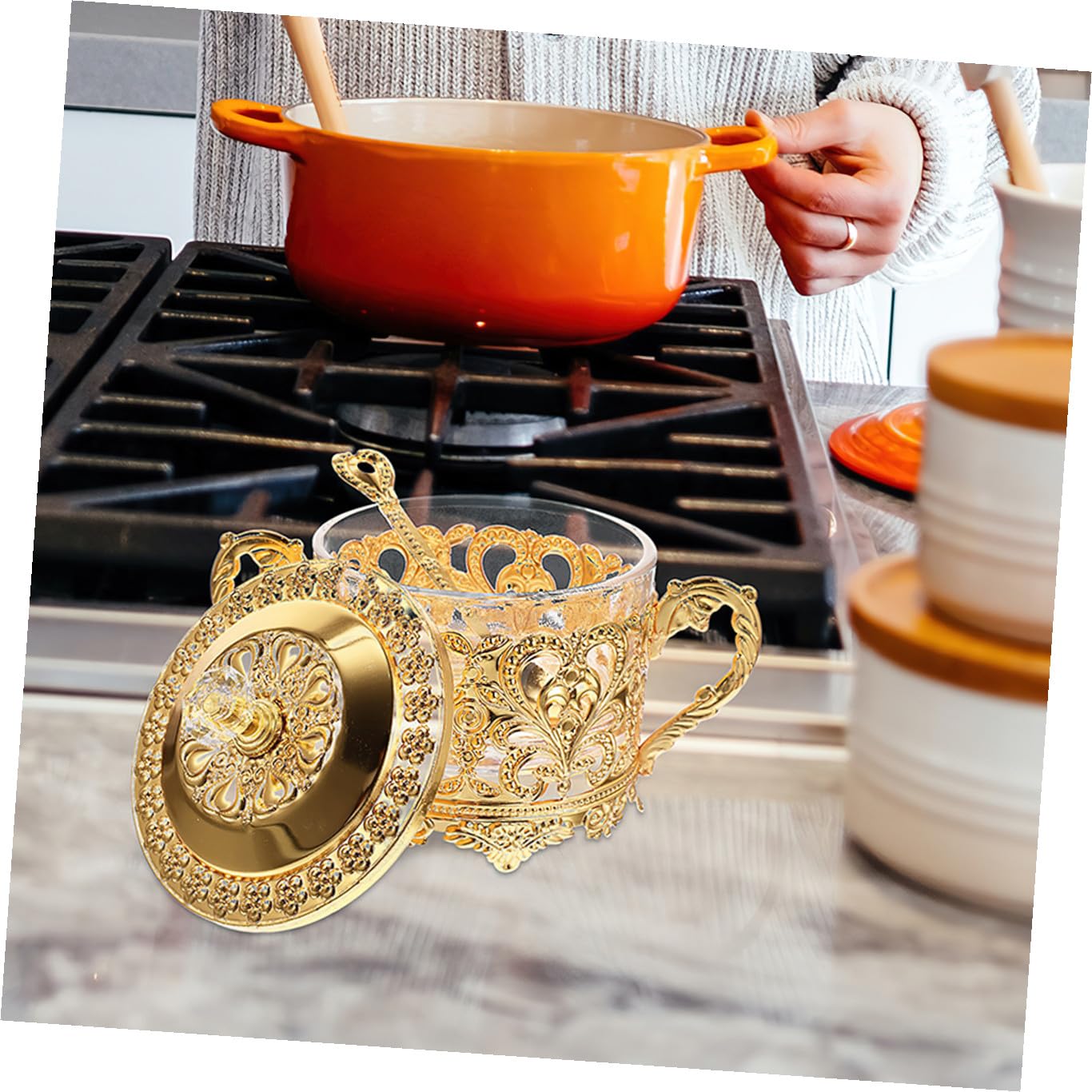 Ciieeo Barattoli Design Creativo con Cucchiaio in Ferro e Vetro per Spezie 2 Pezzi e Facile da Pulire per Conservare Pepe e Condimenti in Cucina
