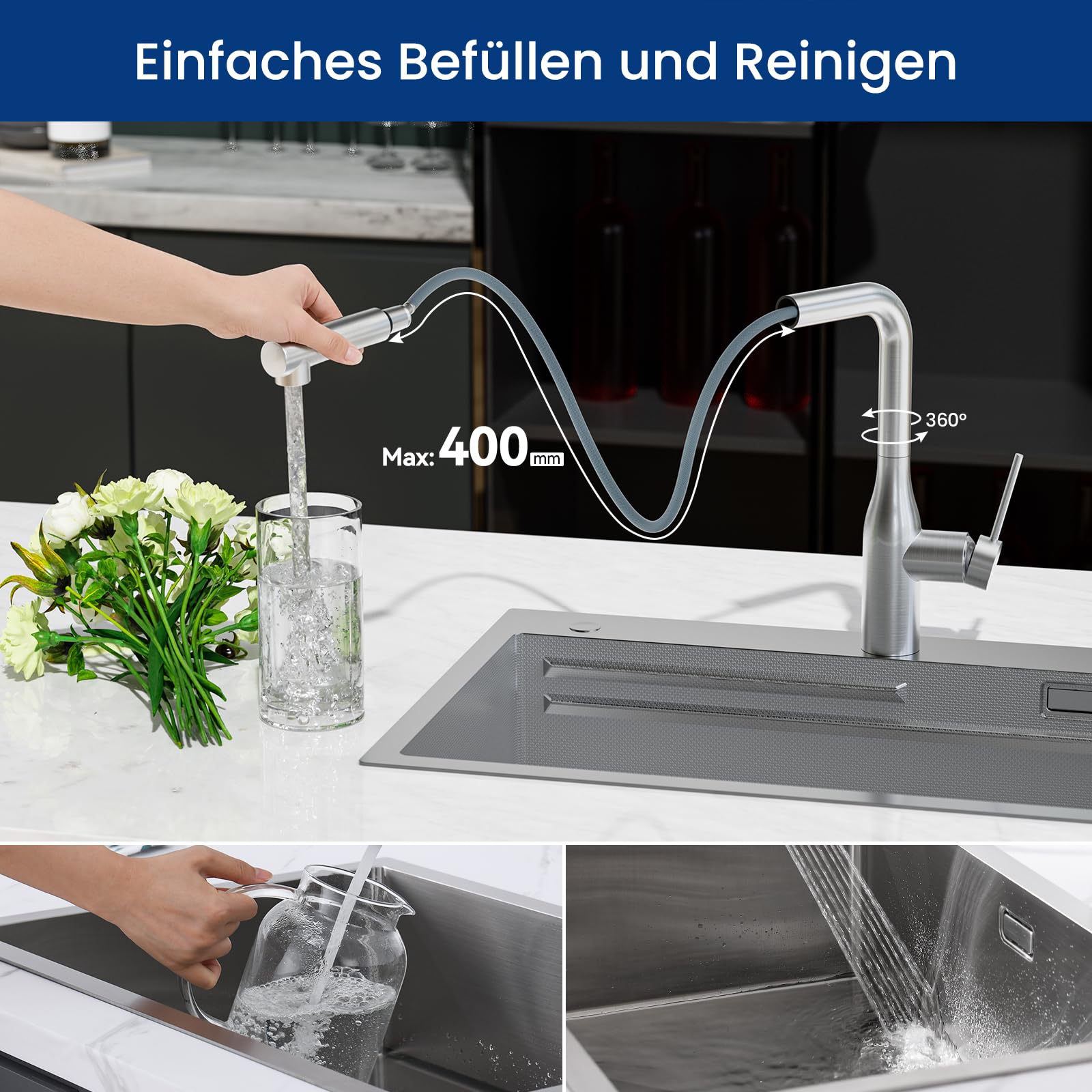 Hochdruck Wasserhahn Küche Ausziehbar, Küchenarmatur, Armatur Küche