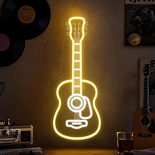 Miniatura 8 de Luz de neón de guitarra acústica, luz LED regulable de pared de neón con alimentación USB, decoraciones para dormitorio, sala de estar, estudio de