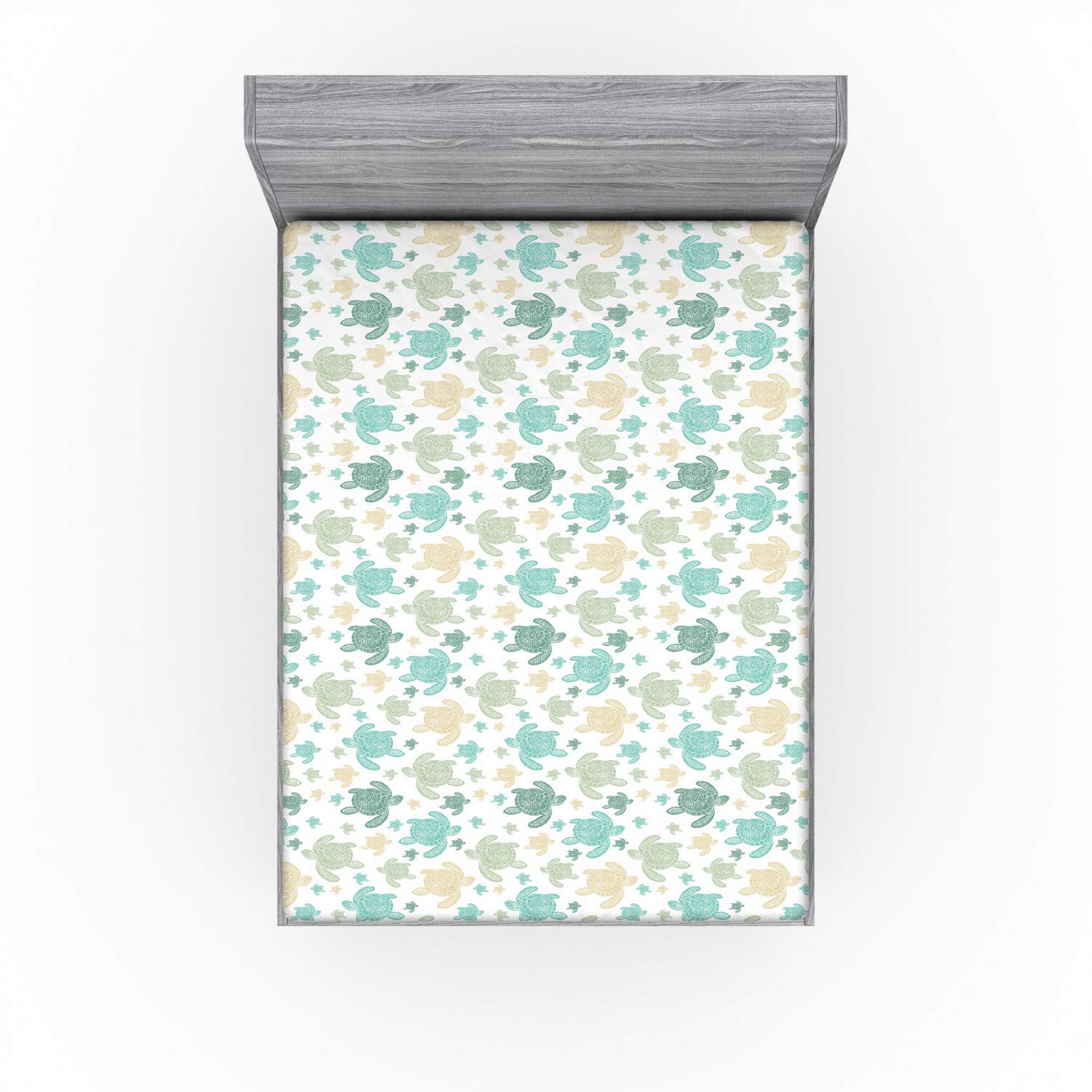 Ambesonne Turtles Fitted Sheet, Illustration of Repeating Motifs of Animal Print in Assorted Tones, Bed Cover with All-Round Elastic Deep Pocket for Comfort, King Size, Seafoam Grey