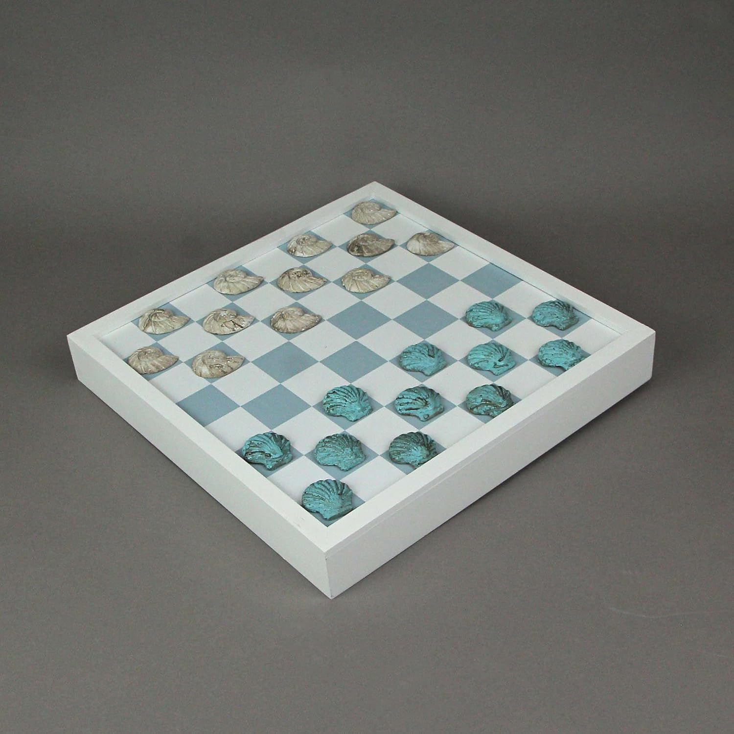 Coastal Themed Seashell Checkers Set with Game Board 13 Inches