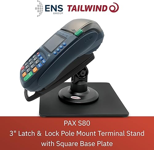 Miniatura 2 de ENS Tailwind Pax S80 - Soporte de terminal compacto de montaje en poste de 3 pulgadas con placa base de movilidad cuadrada independiente, color negro