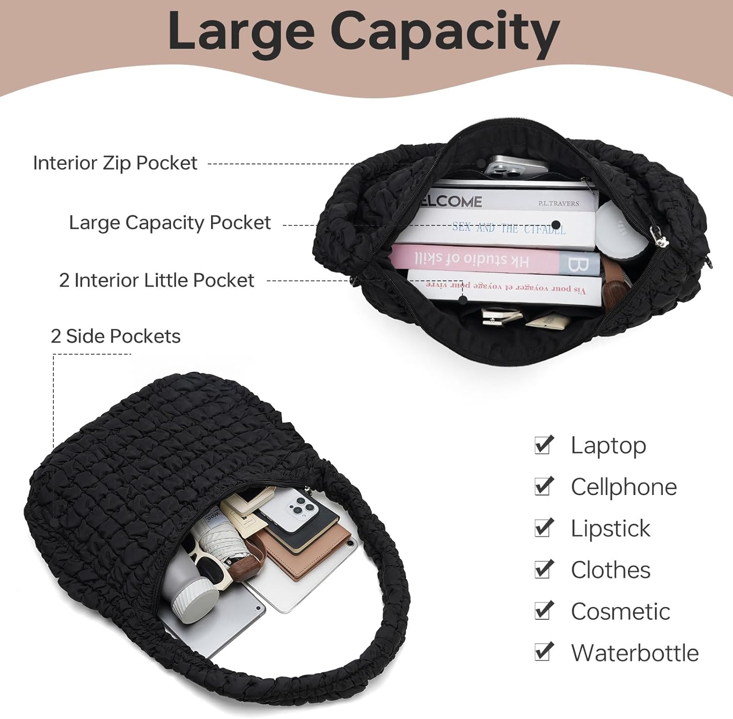 Large Puffer Shoulder Bag, Quilted Tote Bag for Women Puffy Crossbody Hobo Bag Handbags for Daily Use
