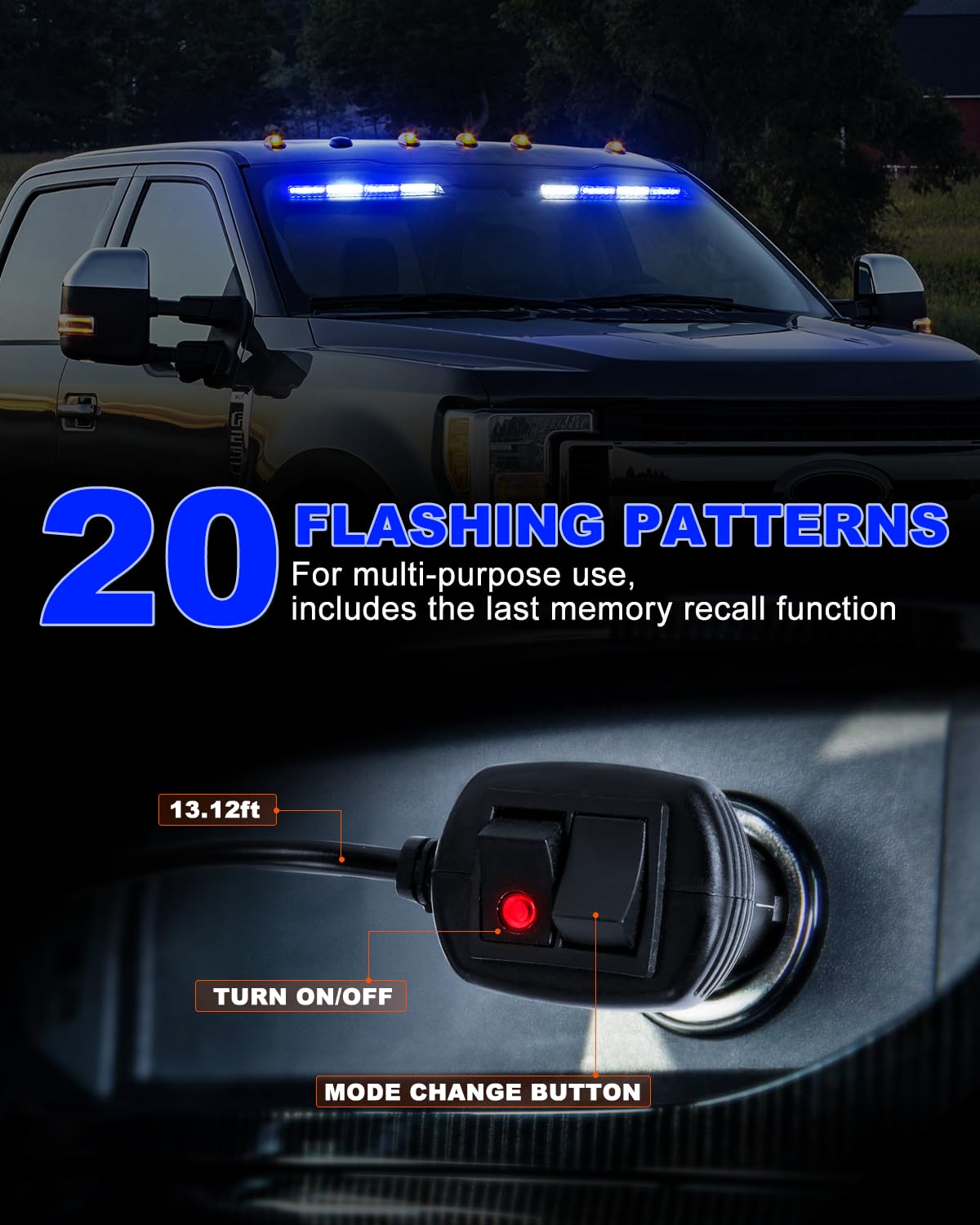 HLAUTO 6Z4J - Luces estroboscópicas de emergencia para salpicadero, luces de seguridad azules y blancas, 48 luces LED de advertencia para parabrisas de coche