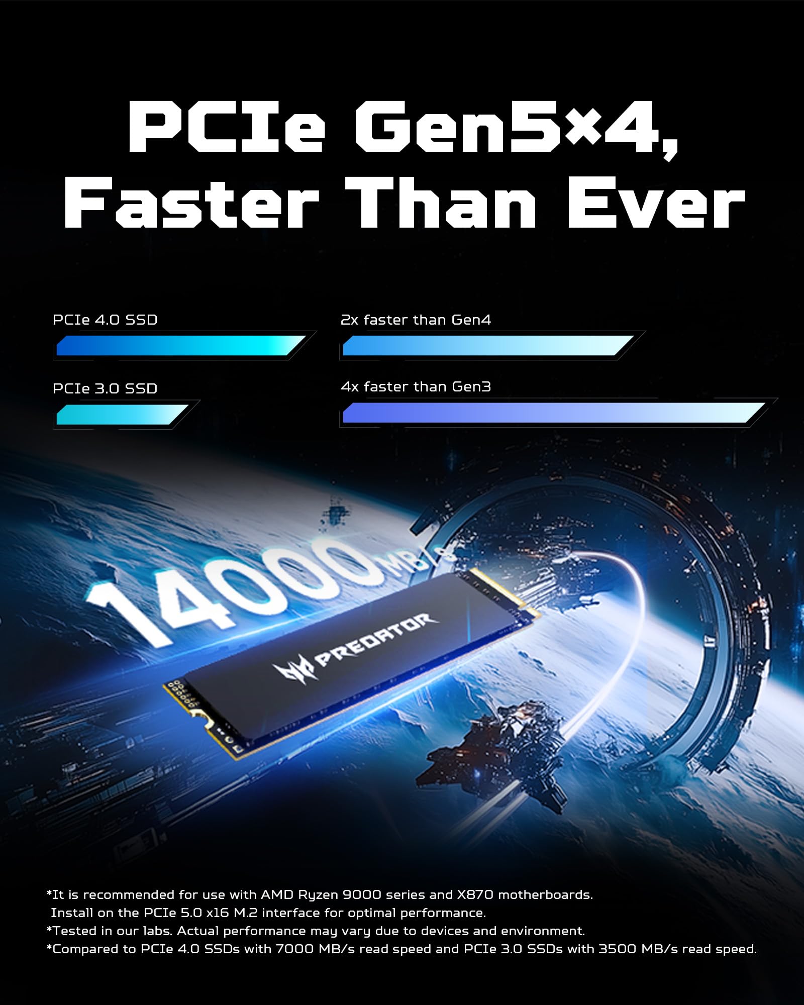 Acer Predator GM9000 Gen5 Gaming SSD 2TB - bis zu 14000 MB/s Lesen - M.2 2280 NVMe PCIe 5.0 mit DRAM Cache, Internes Solid State Laufwerk für Laptop & Desktop PC - PS5 Kompatibel