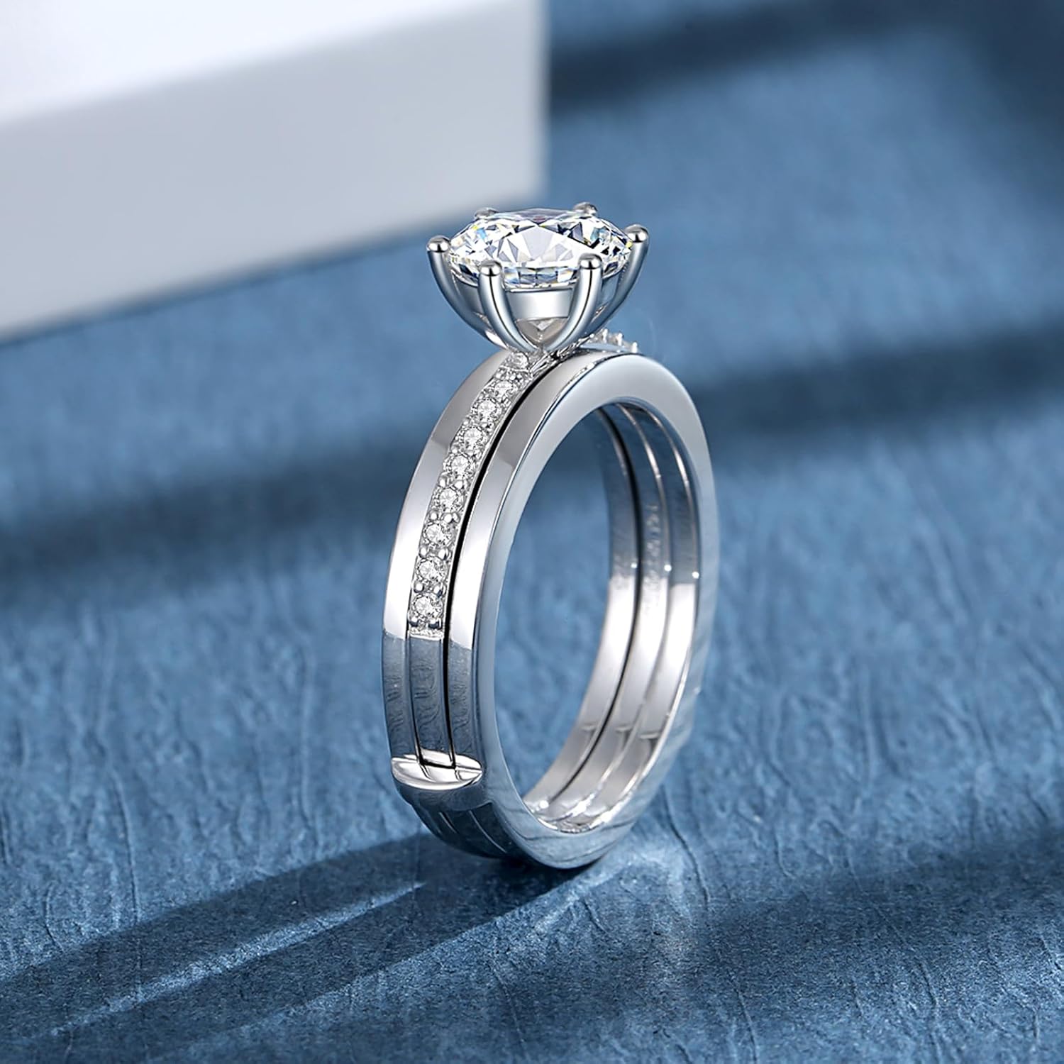 Moissanite Rings for Women Moissanite Bridal Ring Sets Wedding Band D Color VVS1 Round Cut S925 Sterling Silver Engagement Ring Anniversary Wedding Valentines - Image 2