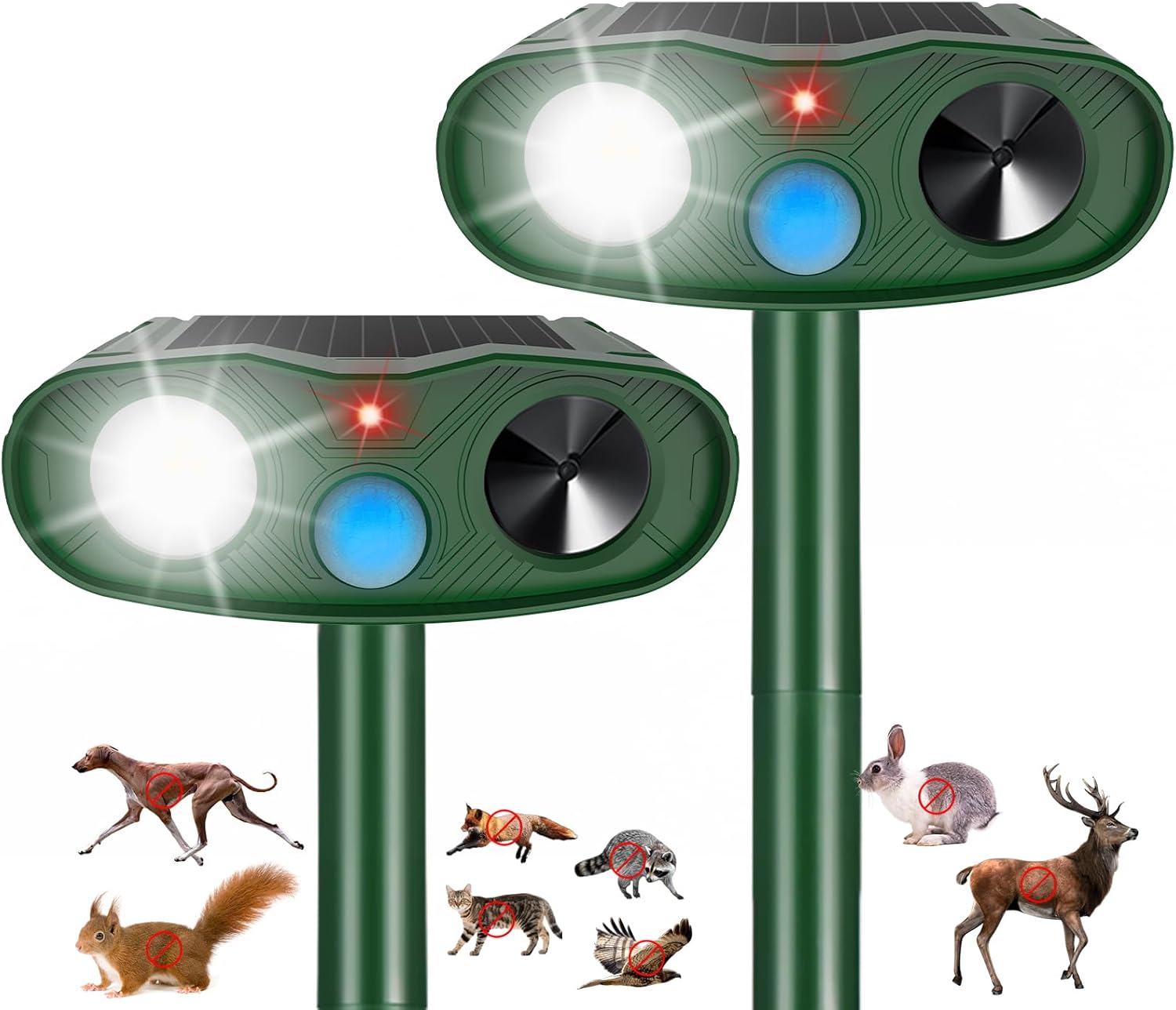 2Pack 2026 Solar Ultrasonic Animal Repellent Outdoor Cat Repellent Devices with Motion Detection&Flash Light Squirrel Rabbit Dog Cat Deterrent,Keep Rodent Chipmunk Raccoon Deer Away for Yard Garden