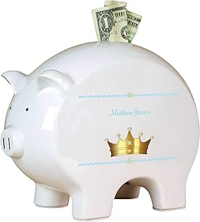 Personalized Boys Piggy Bank (Prince Crown Blue)