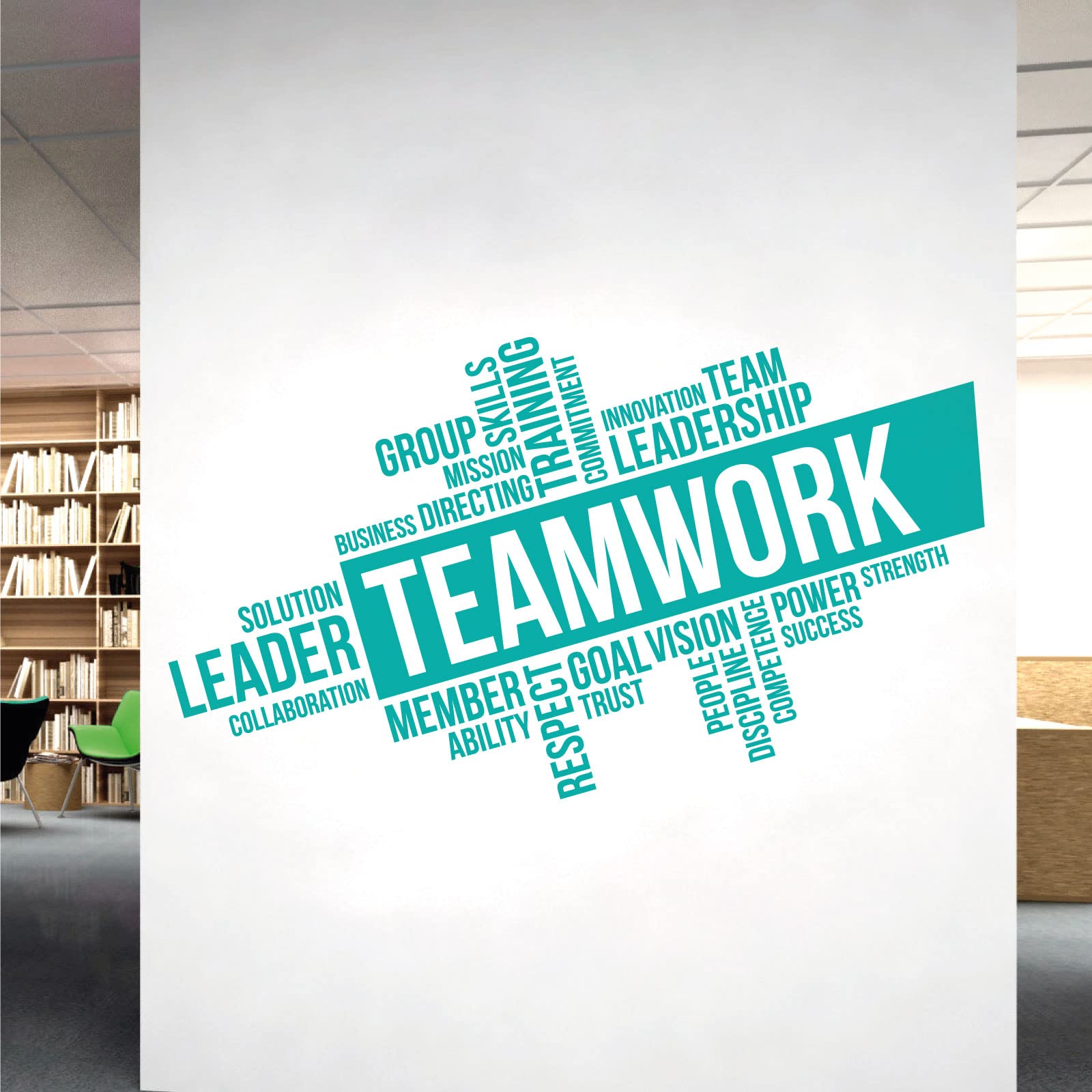 Corporate Wall Art Sticker - Teamwork, Leadership, Training, Skills Goal, Respect... - Company Office, Conference Room [XLarge] [Turquoise]