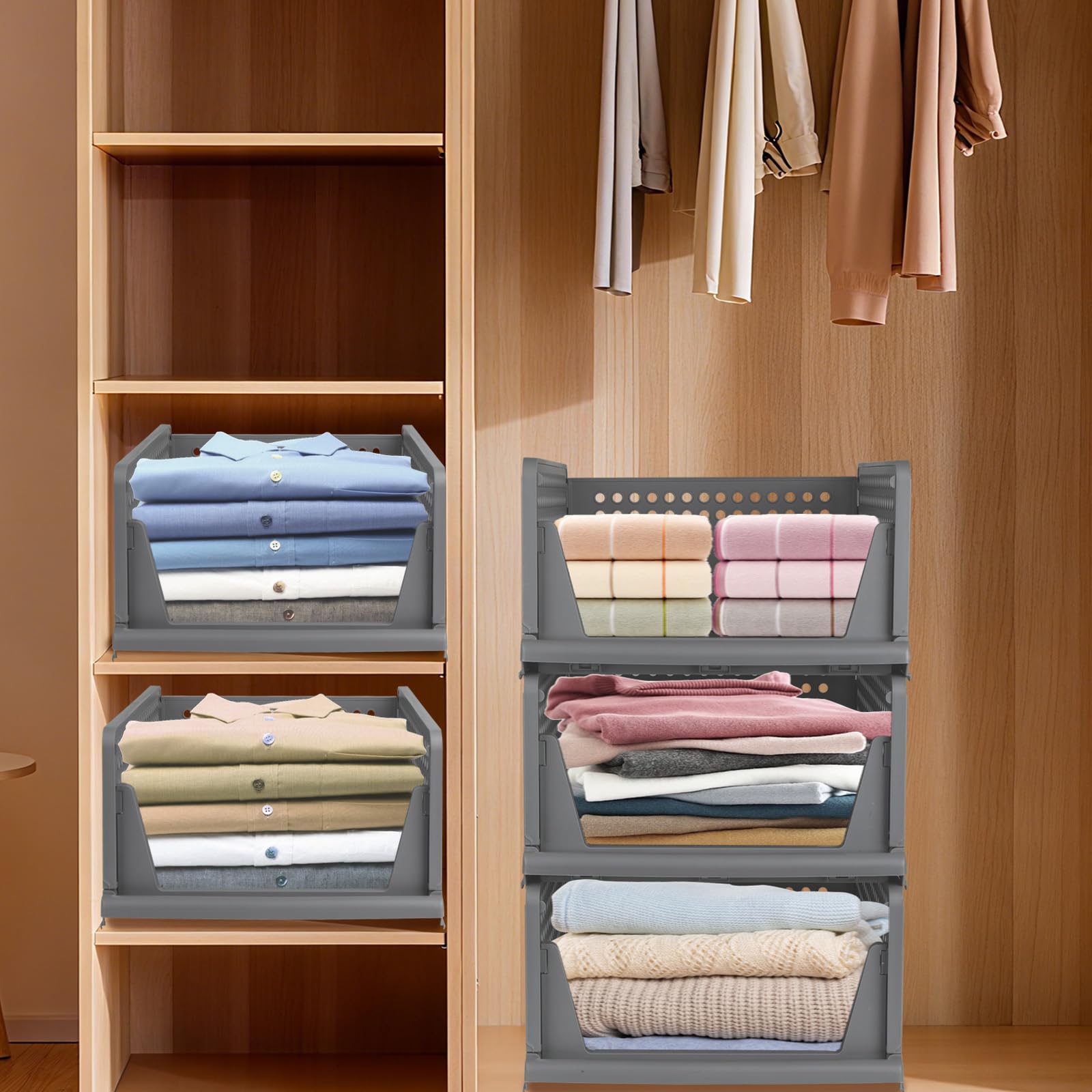 OHMG Organisateur Armoire Vetement 5 pcs Organisateur Tiroir Empilable Rangement Dressing Organisateur Plastique Boite Rangement Vetement et penderies pour Chambre,Penderie,Dressing,Buanderie