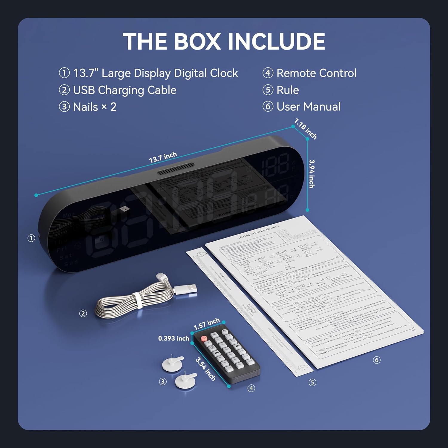 13.7 Inch Large Wall Clocks, Kitchen Wall Clock with Remote Control RGB Night light Automatic Brightness Dimmer Dual Alarm Date Week Temperature, Wall LED Clock for Bedroom, Decor, Gift, 2 Pack