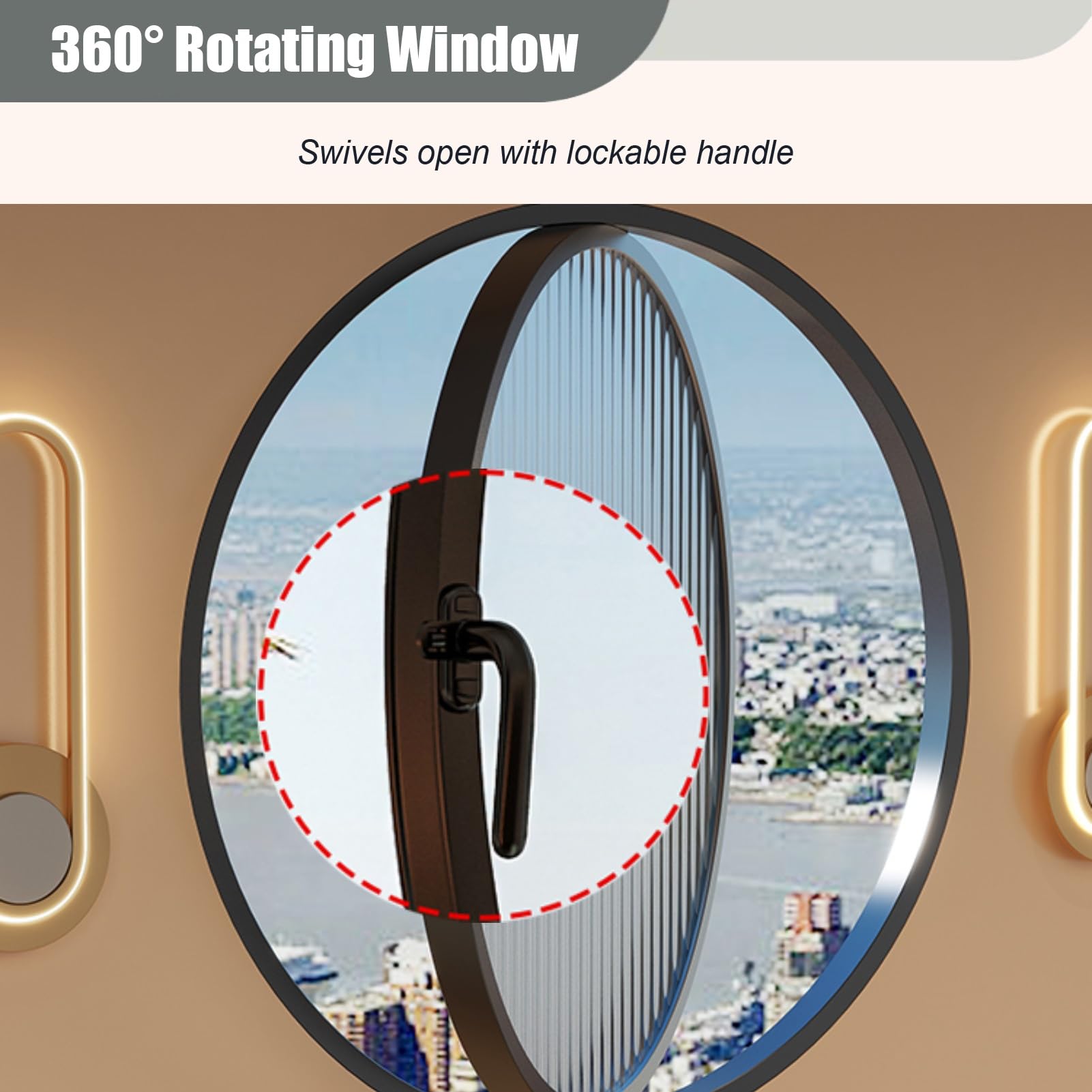 Finestre Finestra Rotonda, Finestra di Ventilazione Girevole a 360° con Maniglie, Finestra per Studio Cucina Soffitta con Telaio in Lega di Alluminio con Vetro Temperato Ondulato(White,60 cm (23 5/8")