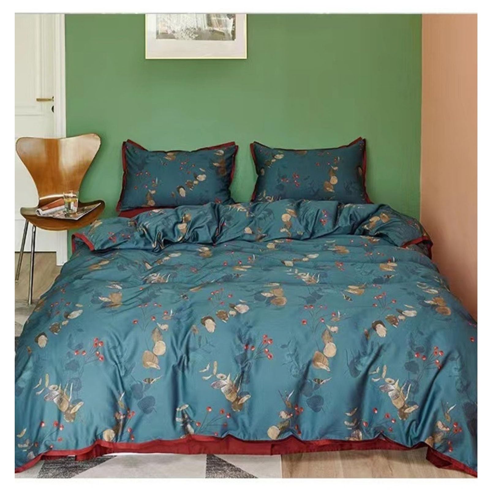 S5b8W3g7 Bedding set 4 Piece Cotton Duvet Cover Reversible Bedding Set Printed All Season Cover-Blue Home Textile