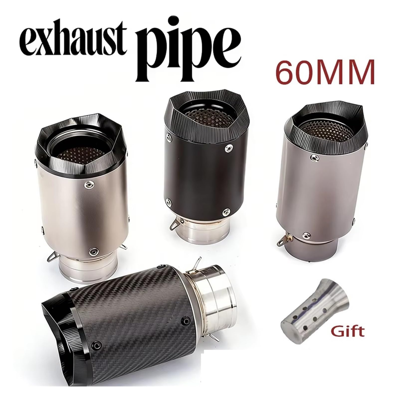 silencioso escape moto Para Kawasaki 300 400 800 Para CB300R Para R3 | Para MT07 para MT09 para DUKE390 para ZX6R Escape Moto tubo de Escape 60mm silenciador para motocicleta adecuado(A3)