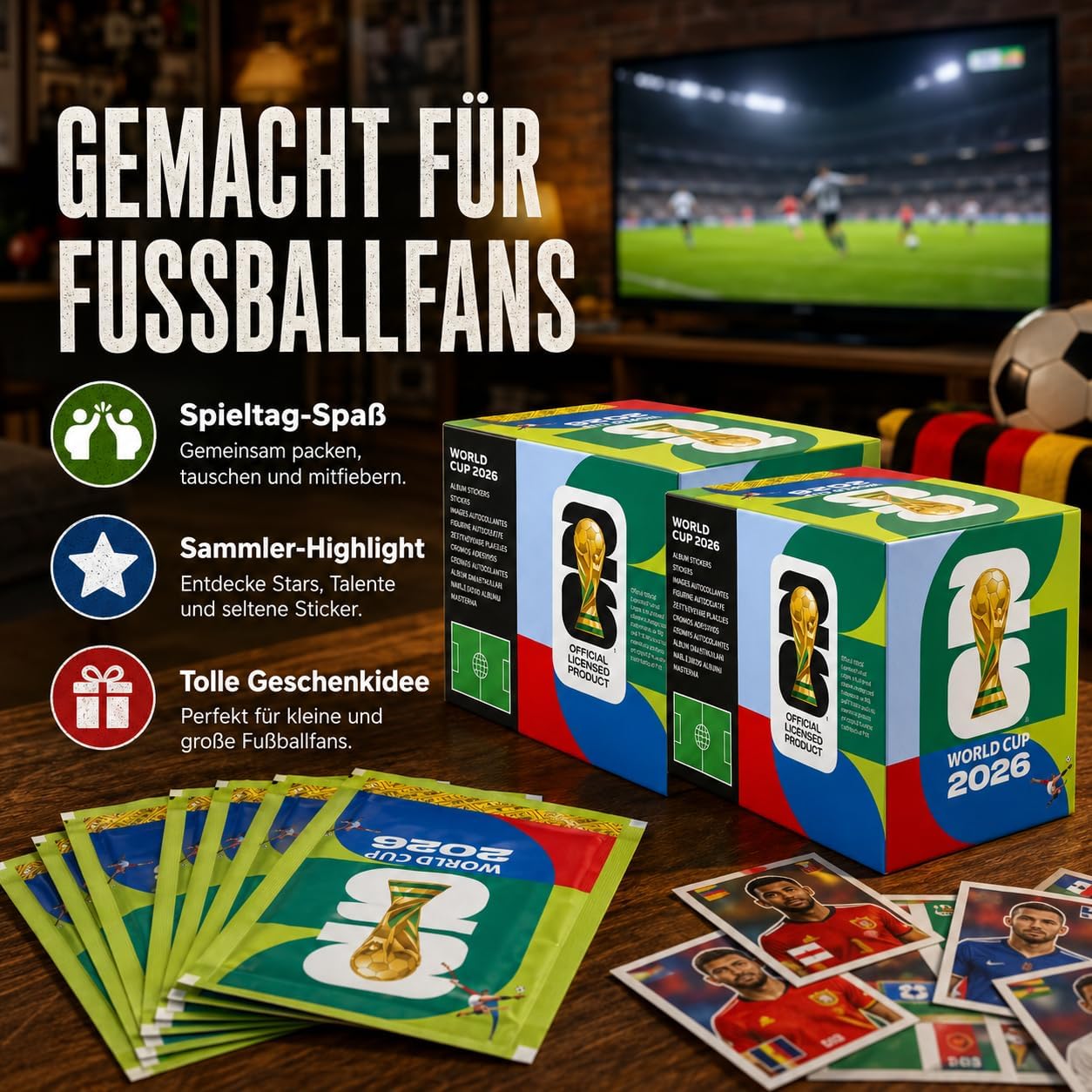 WM 2026 Sticker Super-Pack – 100 verschlossene Tüten (700 Aufkleber) mit exklusiven farbigen Parallel-Editionen | Fanartikel Set für Sammler und Fußballbegeisterte