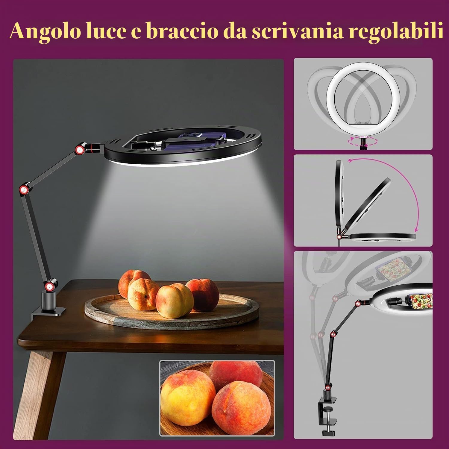 Ring Light 10'' da Tavolo per Ufficio, Lampada Videoconferenza con Supporto Regolabile per YouTube Tiktok
