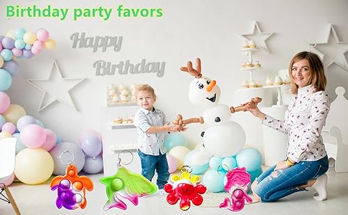 Miniatura 6 de Paquete de 26 llaveros de pulpo, peces de pulpo, delfines, tortugas, tiburones, ballenas, mini llavero Pop para fiestas de cumpleaños, suministros