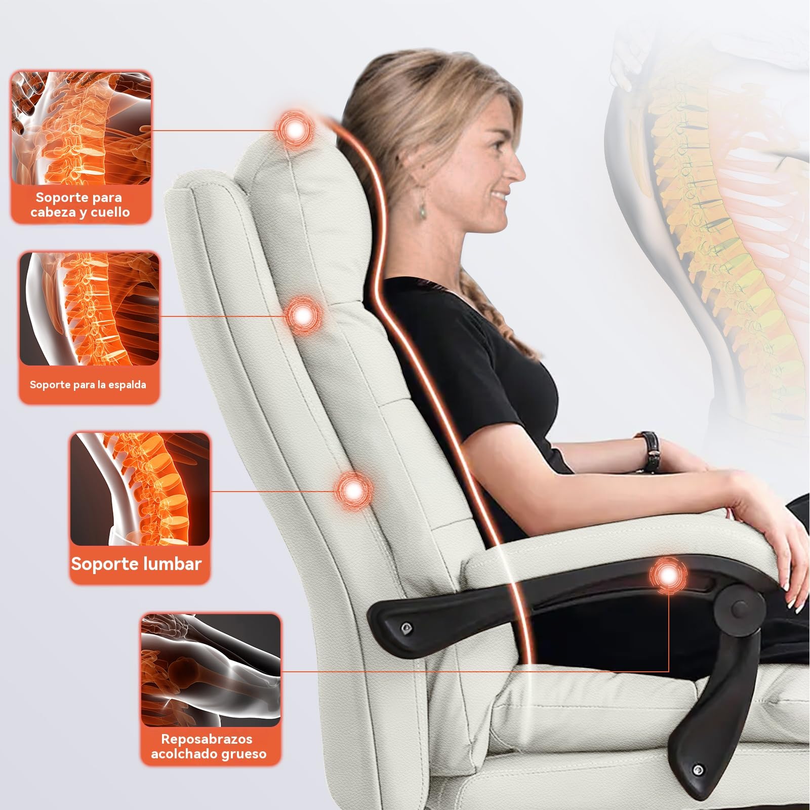 Silla de Oficina con cojín Suave Silla Gaming con Respaldo Alto Silla de Escritorio ejecutiva con reposapiernas Silla ergonómica de Cuero para Ordenador para Oficina en casa