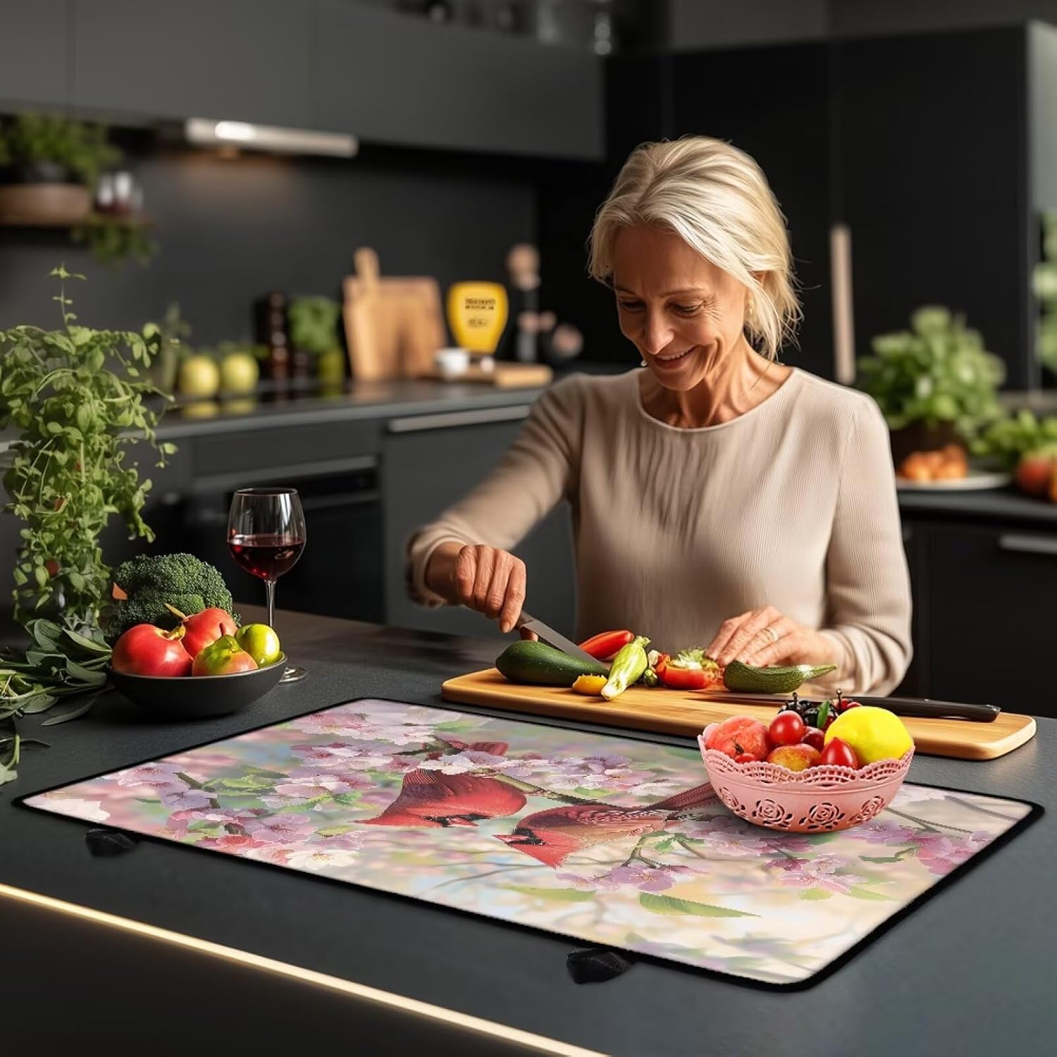 Cardinal Bird Stove Top Covers for Electric Stove,Oven Cover,Washing Machine Top Cover,Lightweight Cooktop Cover,Kitchen Countertop Decoration,Anti-Slip Dustproof Mat for Glass Stove