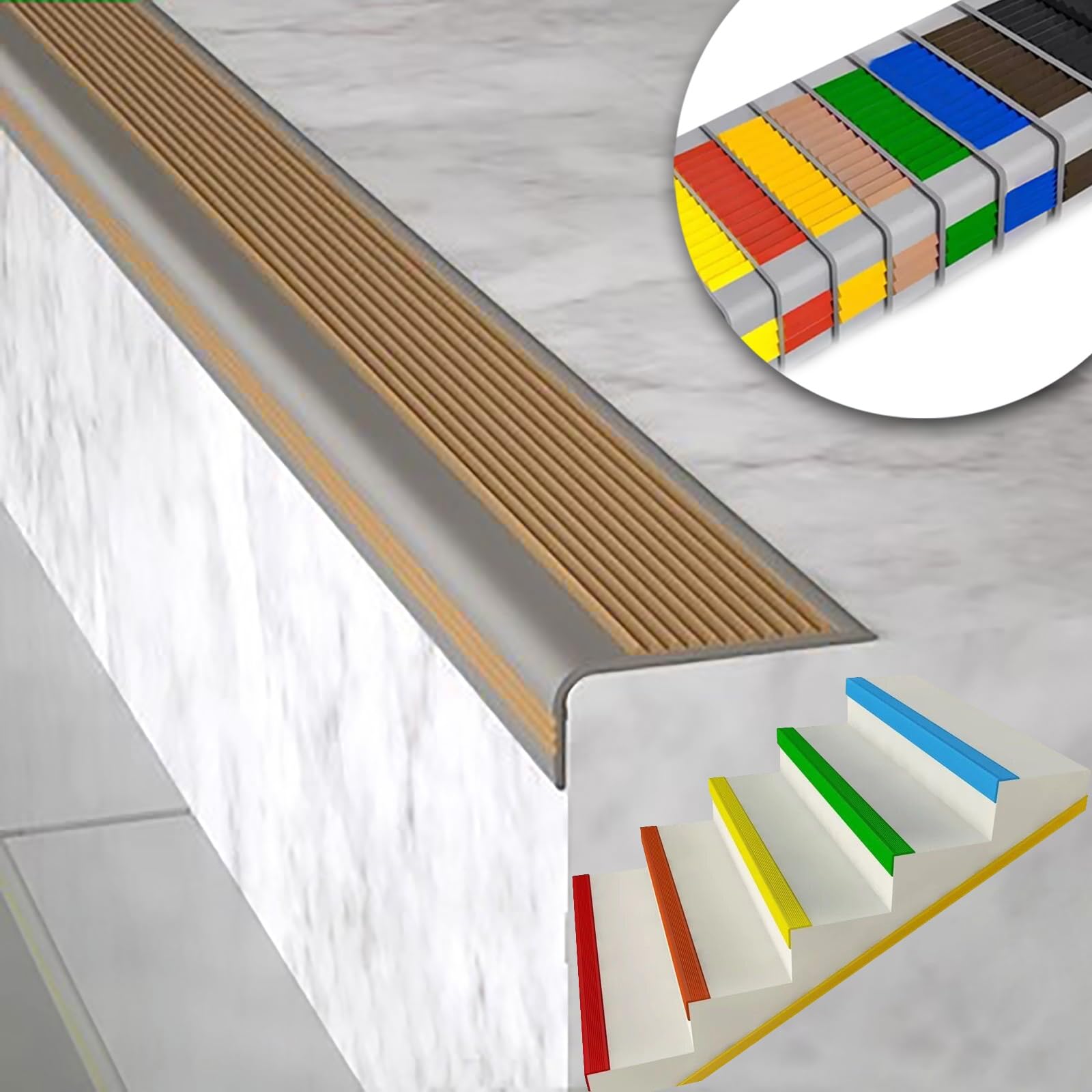 Self-Adhesive Stair Step Transition Strip,Non-Slip Step Edge Protector,Flexible Rubber Stair Edge Protector,indoor stair nosing Guard Strip,Safety Corner Edge Guard Strip,Fire retardant waterproof. ( โ image 1