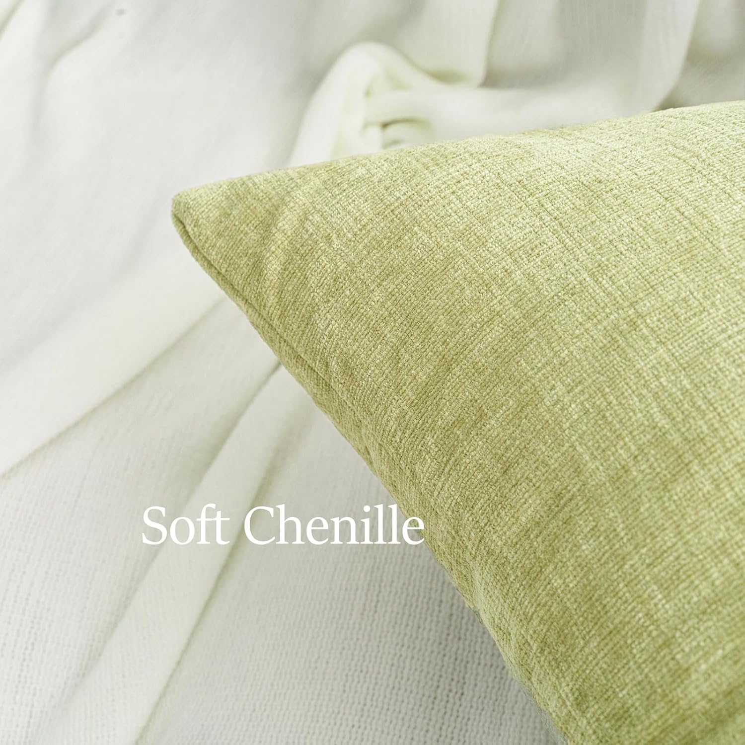 HWY 50 Spring Sage Green Throw Pillow Covers 22x22 Inch Pack of 2, Soft Chenille Decorative Cushion Cases for Couch Sofa Bed Living Room
