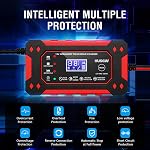 Chargeur de batterie de voiture, 12V/6A Chargeur de batterie intelligent avec réparation d'impulsions, adapté aux voitures, piles au plomb marin
