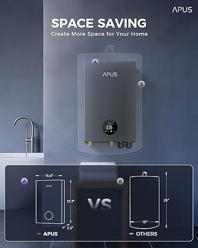 Miniatura 5 de Calentador de agua eléctrico sin tanque de 27 kW, agua caliente instantánea de 240 V bajo demanda con función de memoria y pantalla LED, elemento