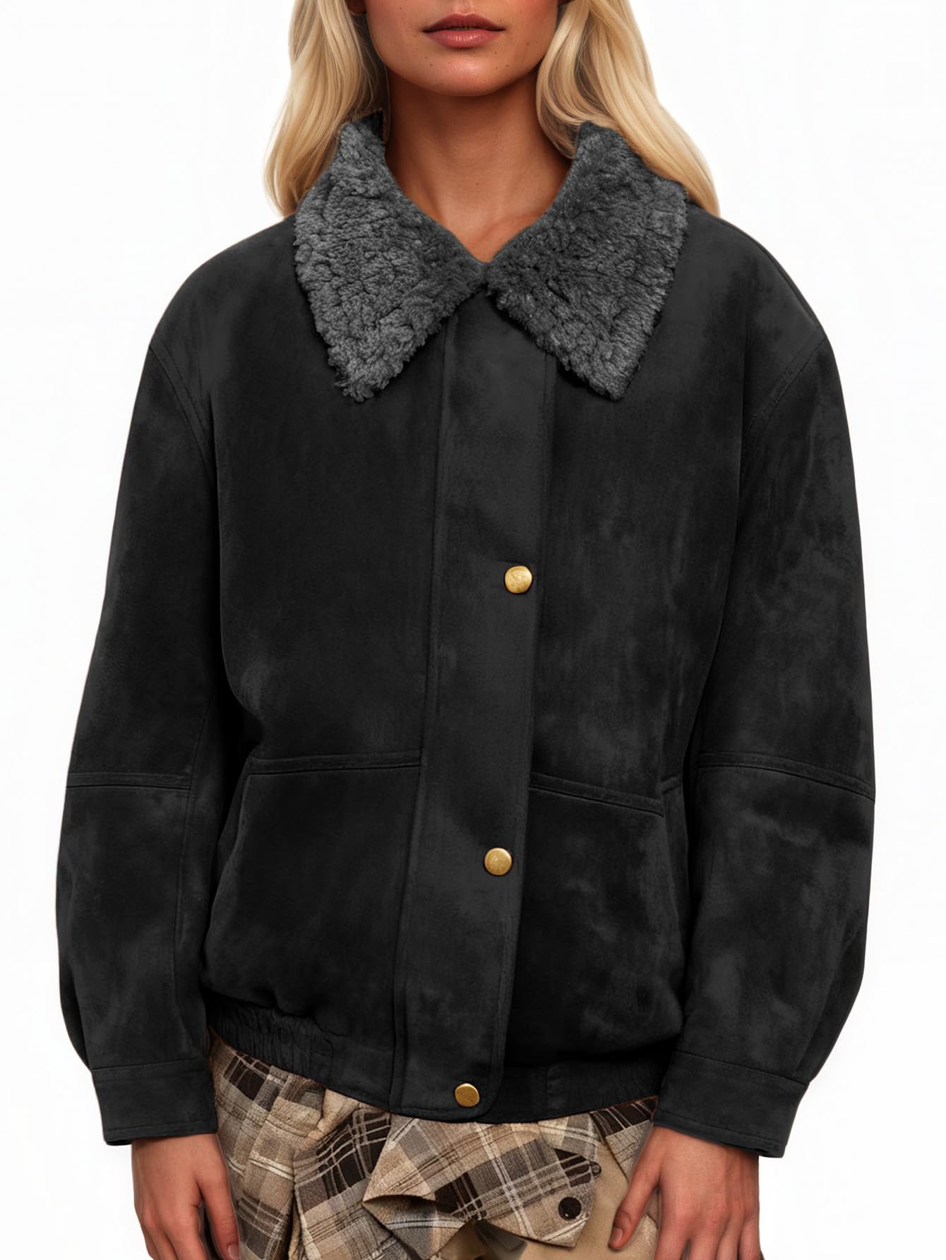 Mina Self 2025 Fall Winter Womens Suede barn Jacket - wool lining Faux Leather Fashion Casual lapel Blazer