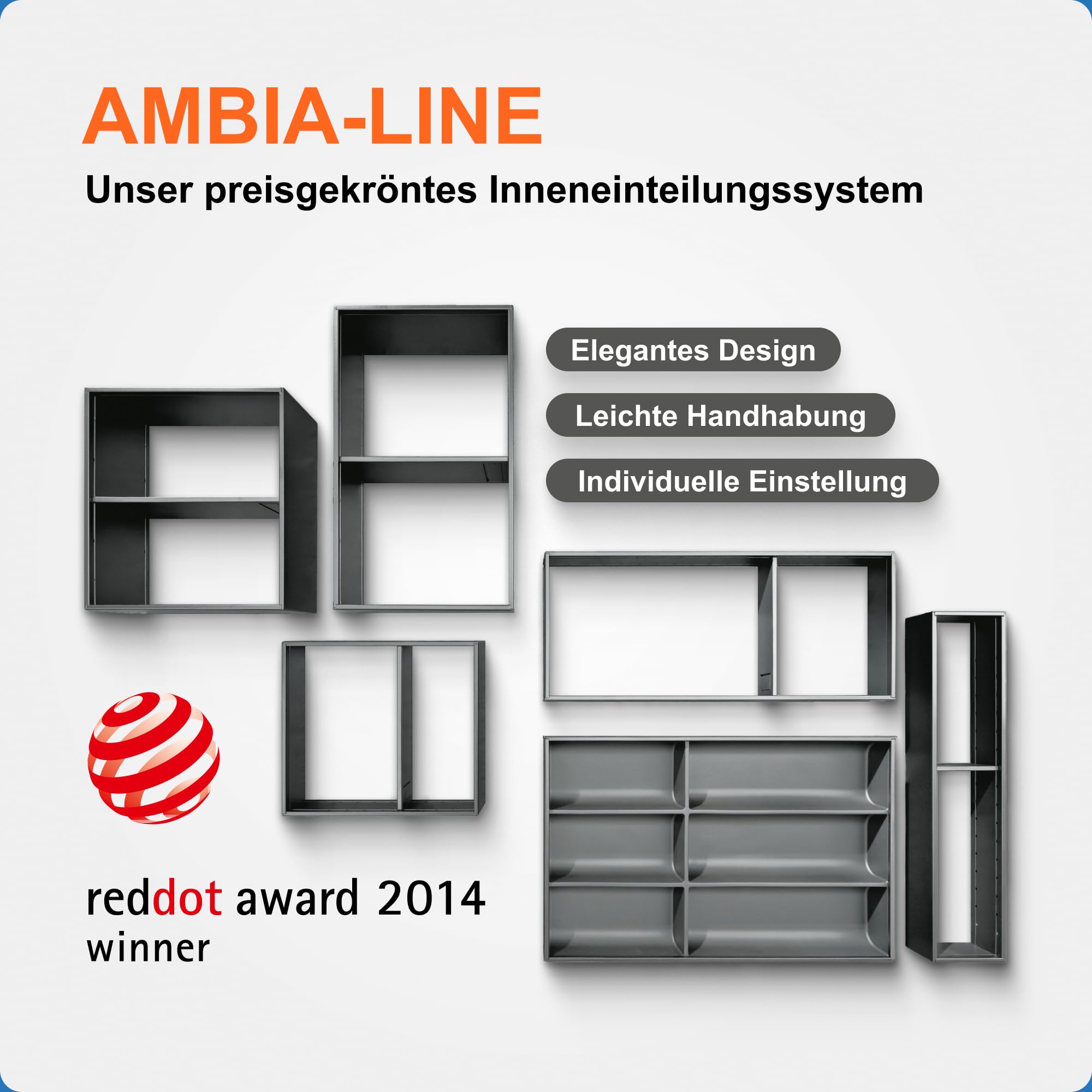 Blum AMBIA-LINE Besteckkasten mit Soft-Touch | Premium Schubladen-Organizer für moderne Küchenschublade & Schrank | schützt, sortiert & ordnet Besteck und Küchenhelfer | Maße: 47×30×5 cm | Oriongrau