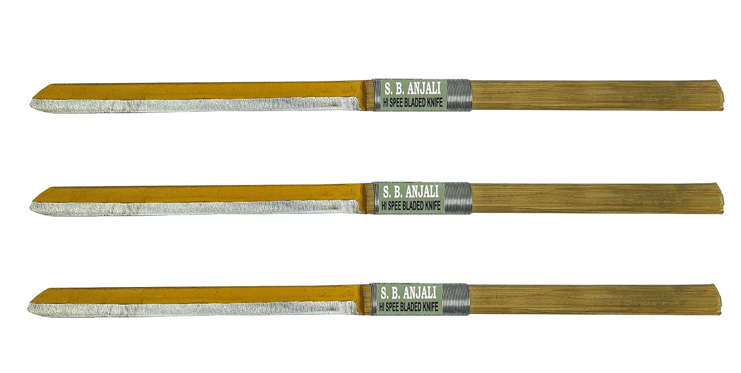 S.B. ANJALI SHALU BHAI Original High Speed Blade Wooden Handle Knife - Sharp Edge Multipurpose Kitchen Cooking Tool 3Pcs Set