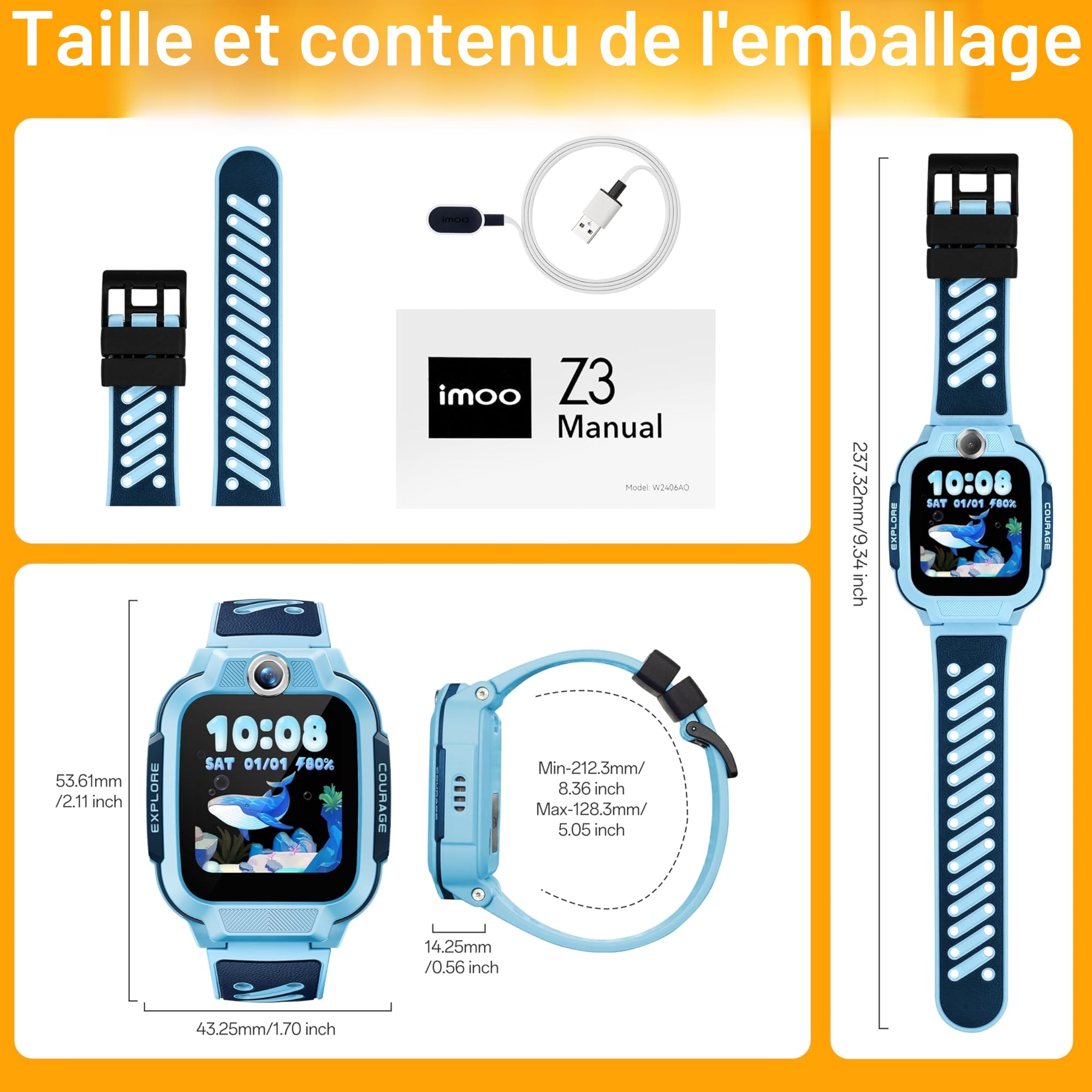 imoo Z3 Montre Connectée Enfant, Appels Vidéo, GPS, SIM, SOS, IPX8, Bleu | Appels Vidéo HD, VoLTE, Chat, GPS traceur, Compatible SIM, Appel SOS, Étanche IPX8, Caméra, Mode École, Système Sécurisé