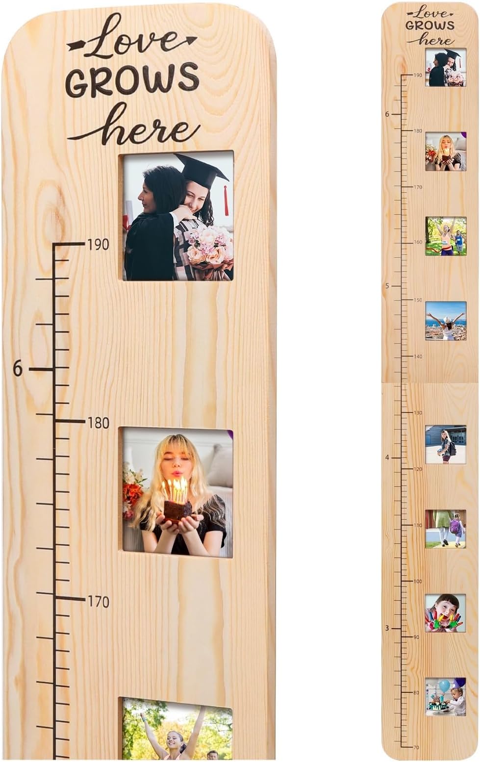 Garybank Solid Wood Growth Chart for Kids with Picture Frames, Height Measurement Ruler Milestone Markers, Foldable Kids Height Wall Chart, Christmas Keepsake Gift for Toddler Boy Girl Room Wall Decor