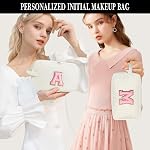 Sac de maquillage initial - Cosmétiques Sacs de maquillage Voyage Cosmétique Sac de toilette mignon pour les femmes Cadeaux fille Adolescents Cadeaux personnalisés (blanc R)