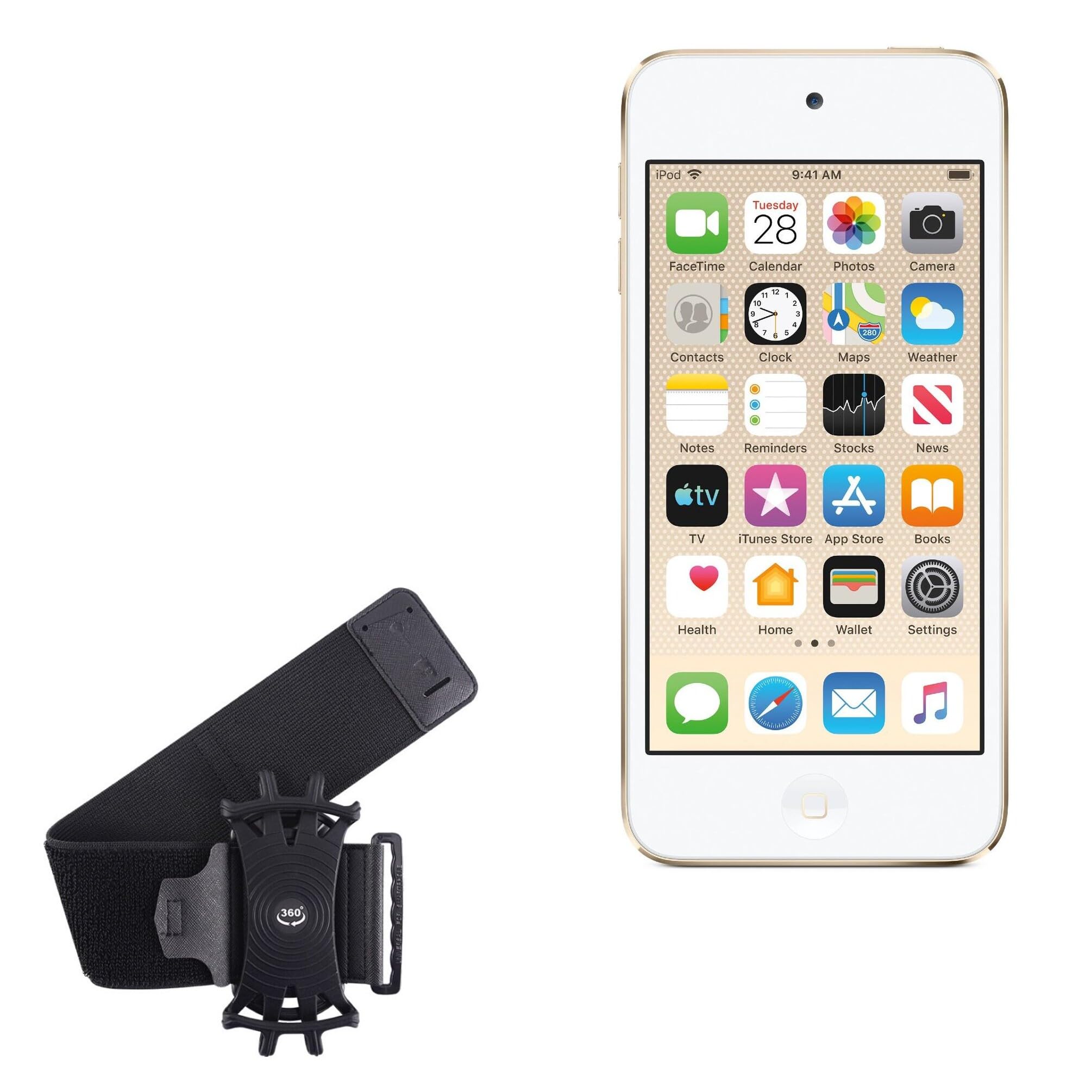 BoxWave Holster Compatible with Apple iPod Touch (7th Gen 2019) - ActiveStretch Sport Armband, Adjustable Armband for Workout and Running - Jet Black