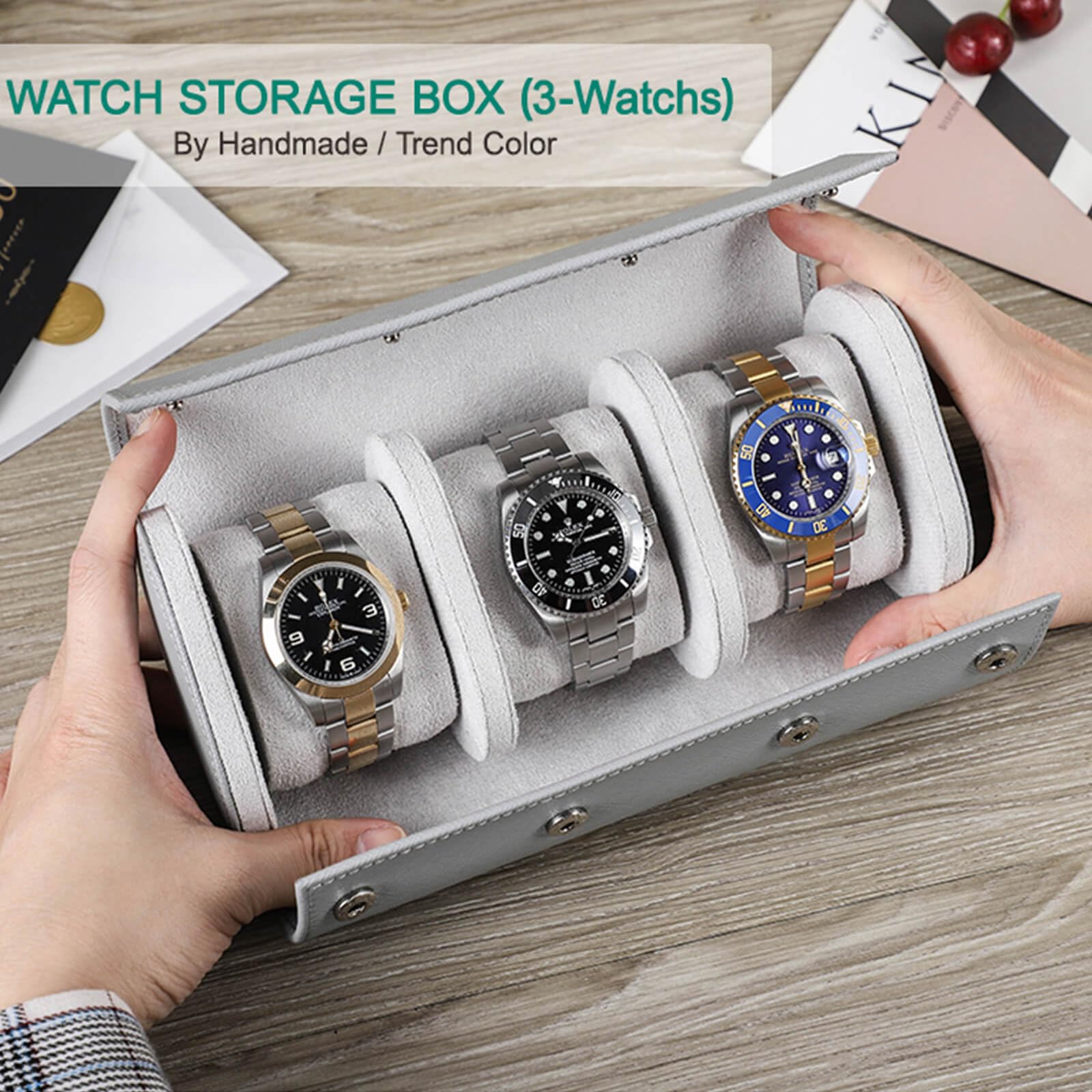 Custodia Viaggio Per Orologi Hiram - 3 Posti, Vera Pelle Crazy Horse, Portatile - Foto 6